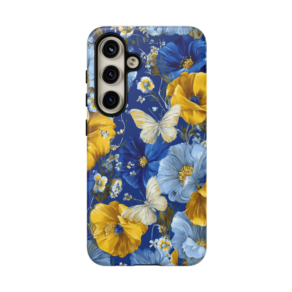 Floral Butterflies Phone Case — Blue & Yellow Tough Protective Cover
