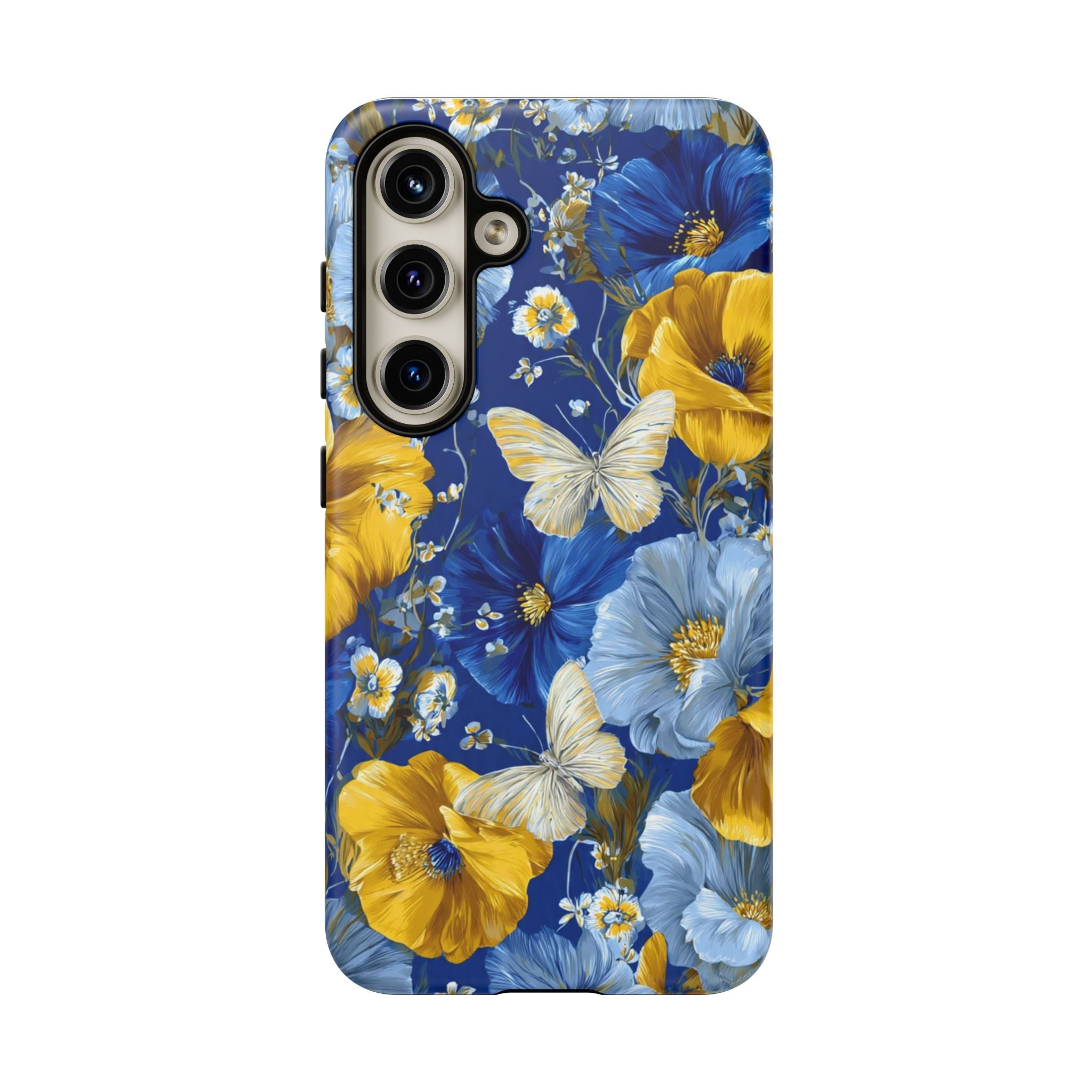 Floral Butterflies Phone Case — Blue & Yellow Tough Protective Cover
