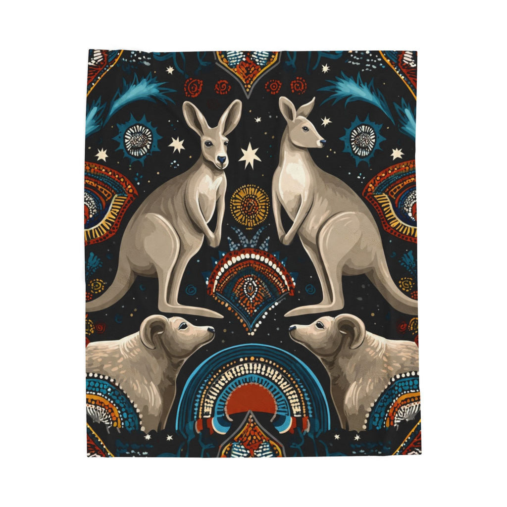 Kangaroo Boho Velveteen Plush Blanket — Cozy Animal Print Throw