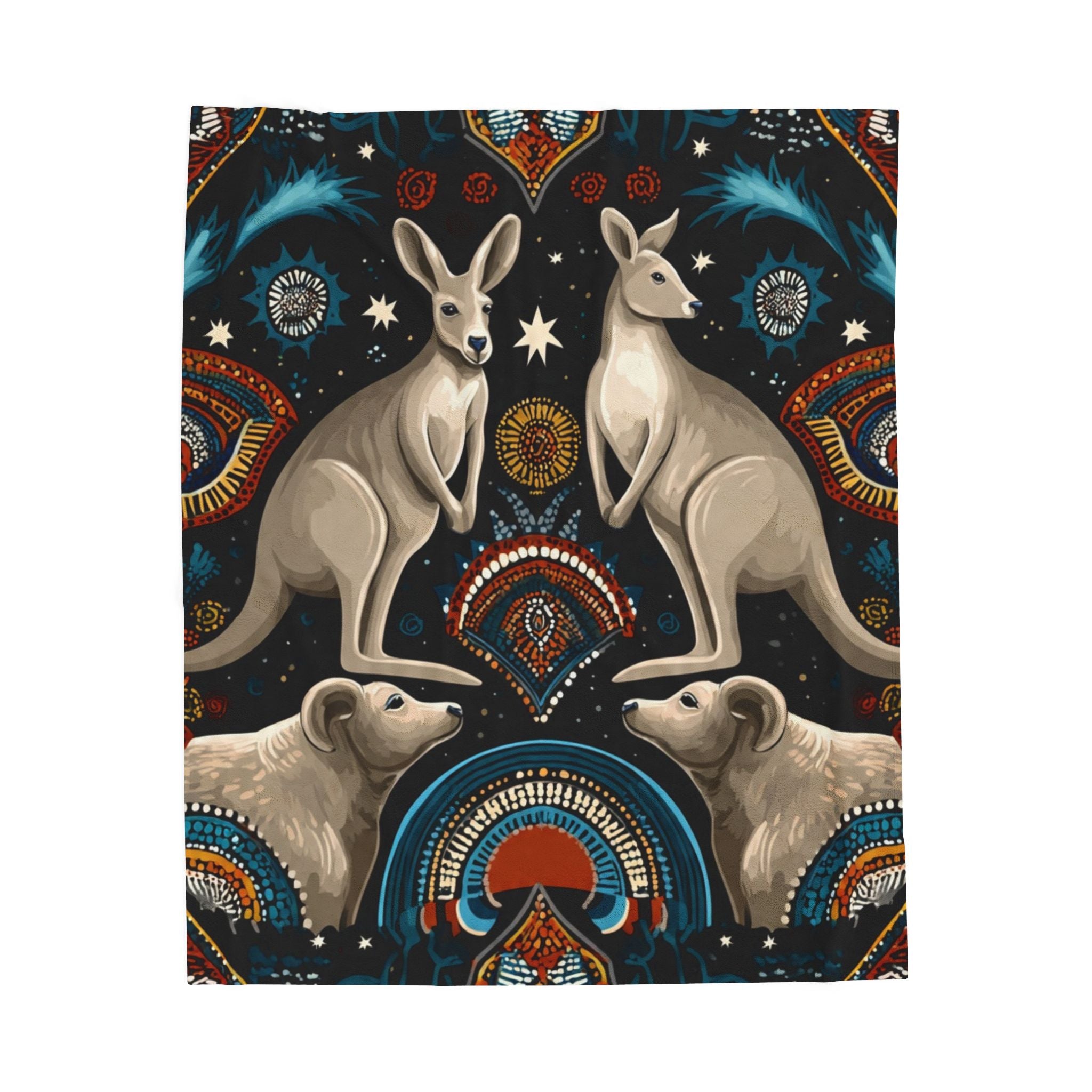 Kangaroo Boho Velveteen Plush Blanket — Cozy Animal Print Throw