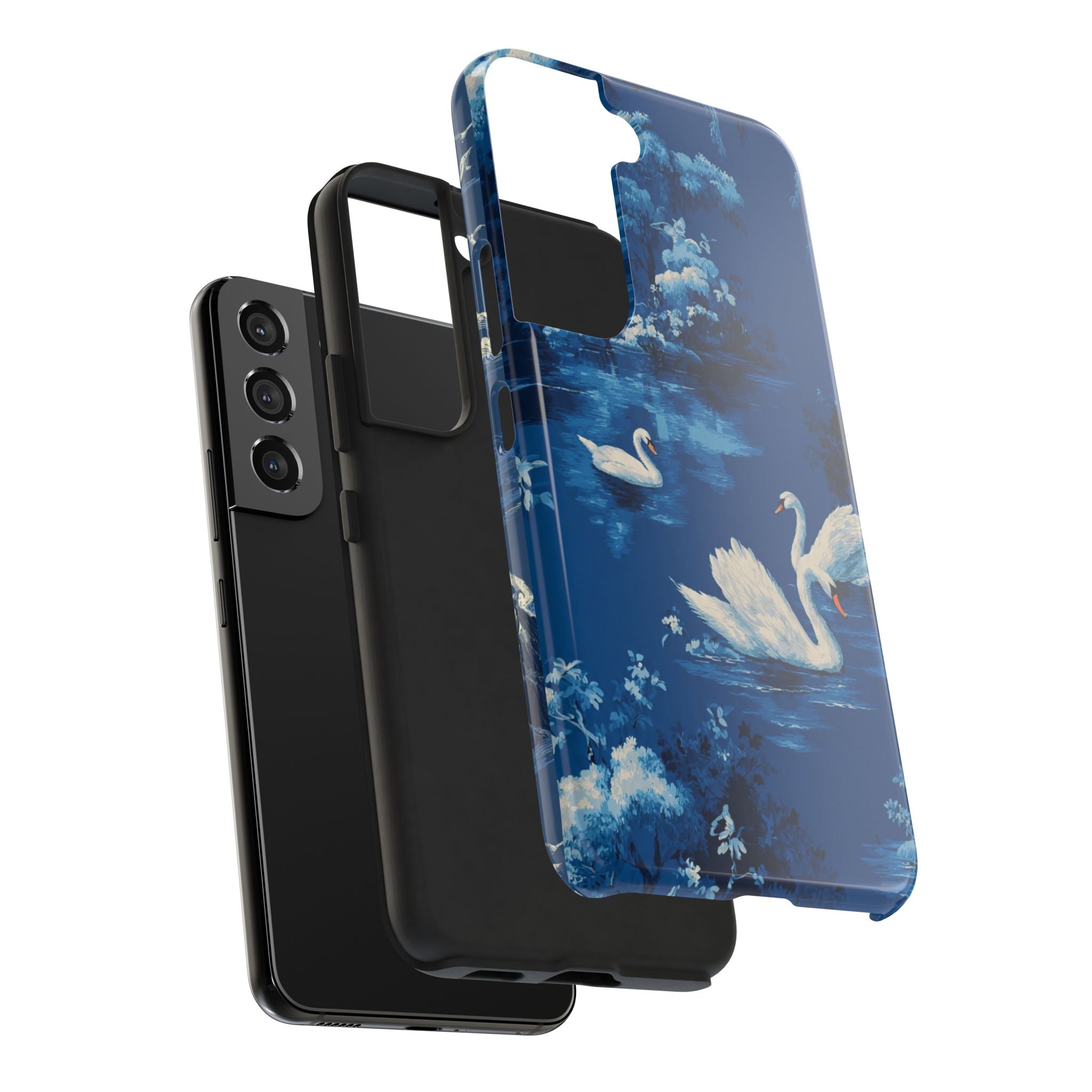 Swan Lake Tough Phone Case — Blue Vintage Swan Design, Durable Protective Cover