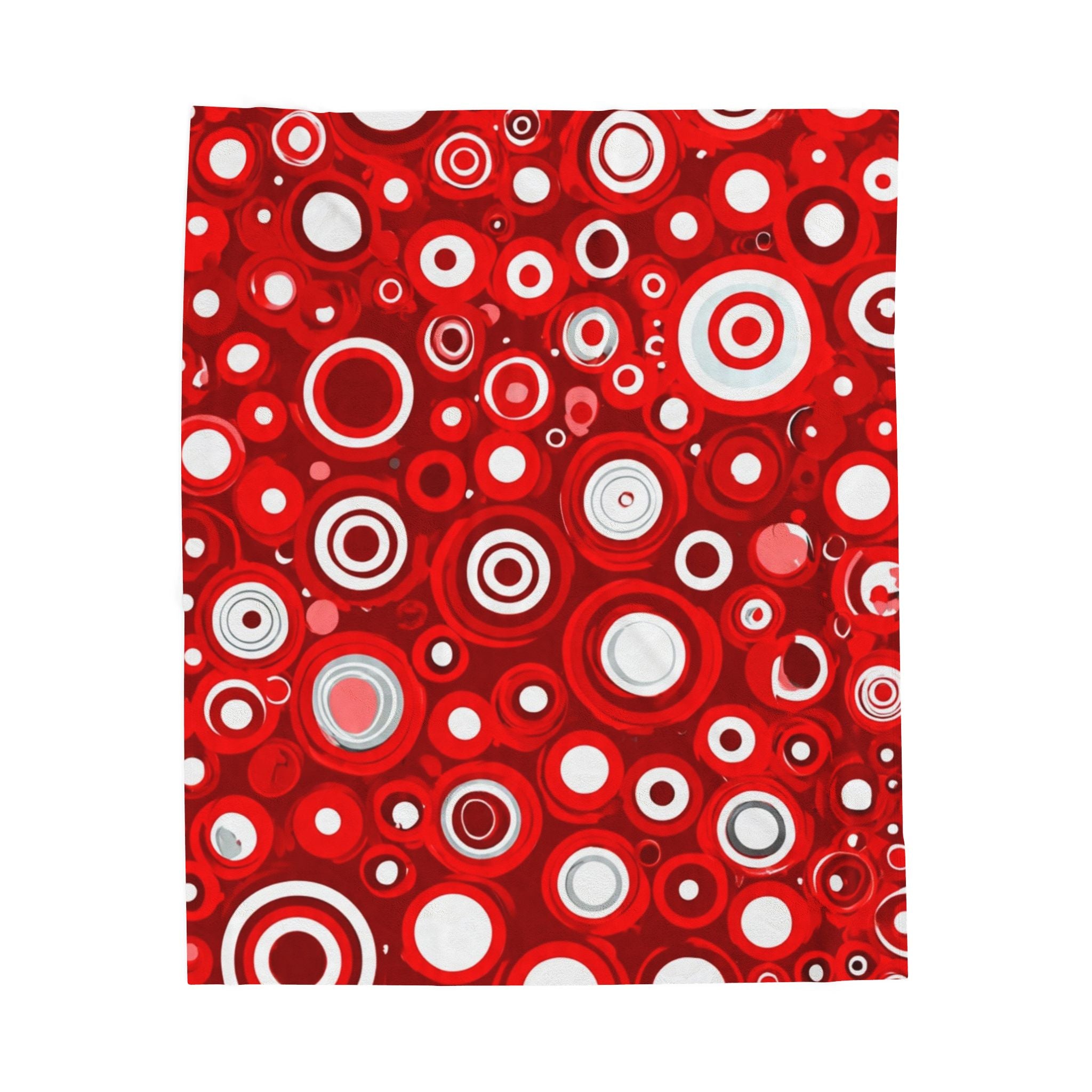 Red Retro Circles Velveteen Plush Blanket — Cozy Mid-Century Modern Throw