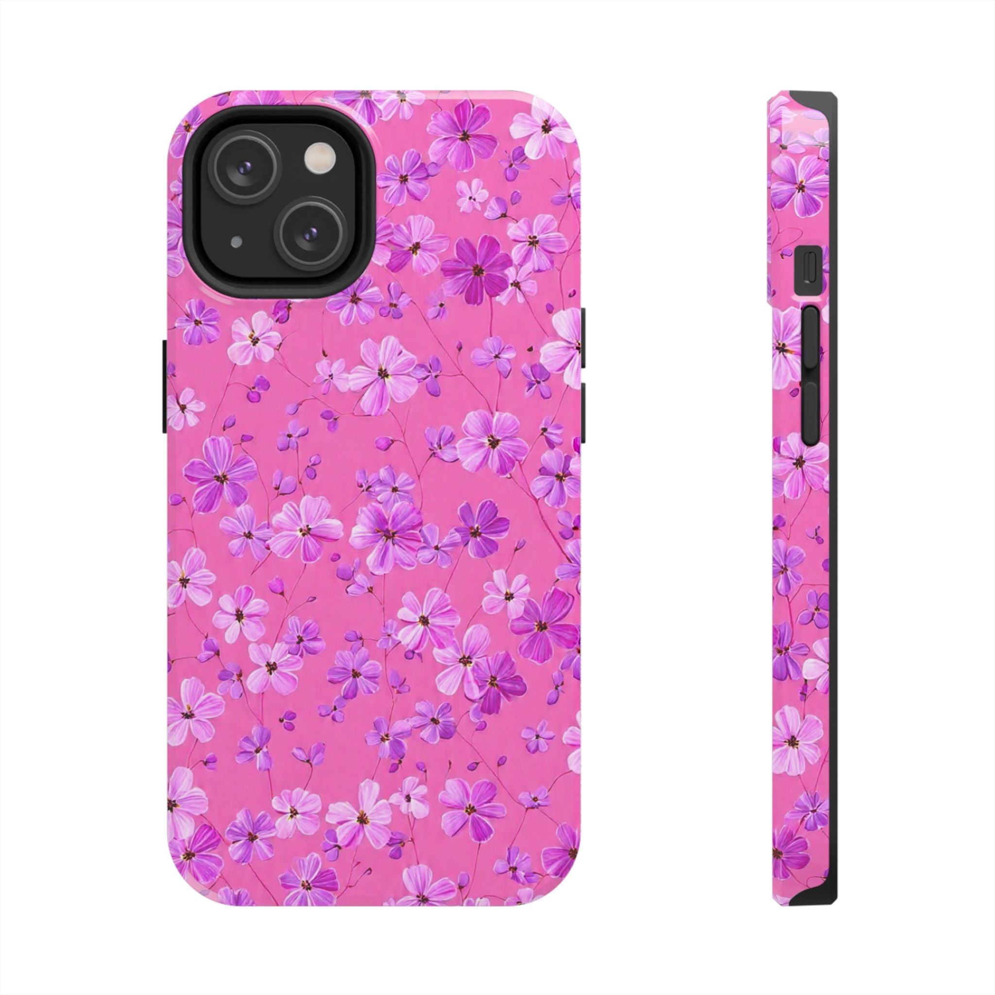 Pink Floral Tough Phone Case — Cute Purple Blossom Protective Cover