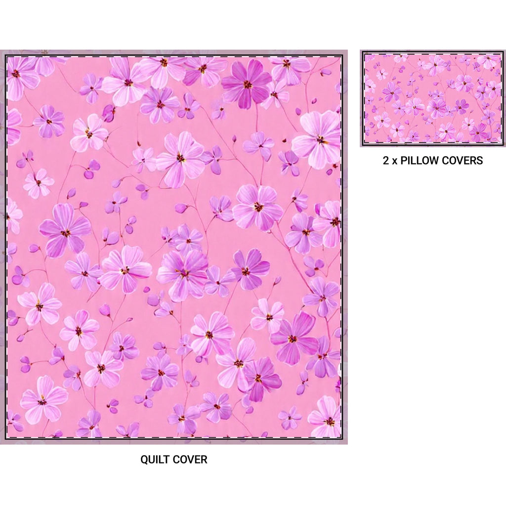 Pink Floral Quilt Cover Set — 3-Piece Duvet Cover & Pillowcase Set