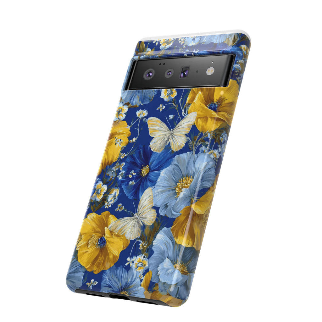 Floral Butterflies Phone Case — Blue & Yellow Tough Protective Cover