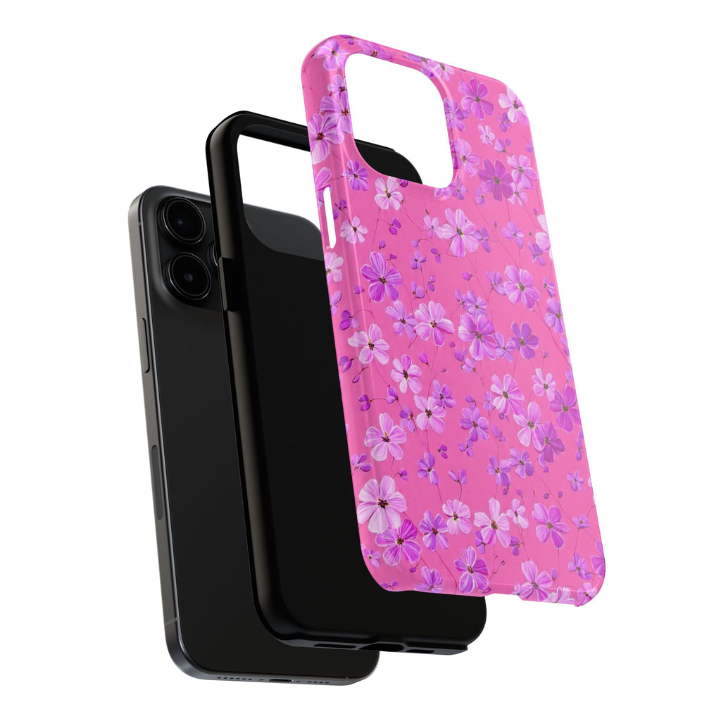 Pink Floral Tough Phone Case — Cute Purple Blossom Protective Cover