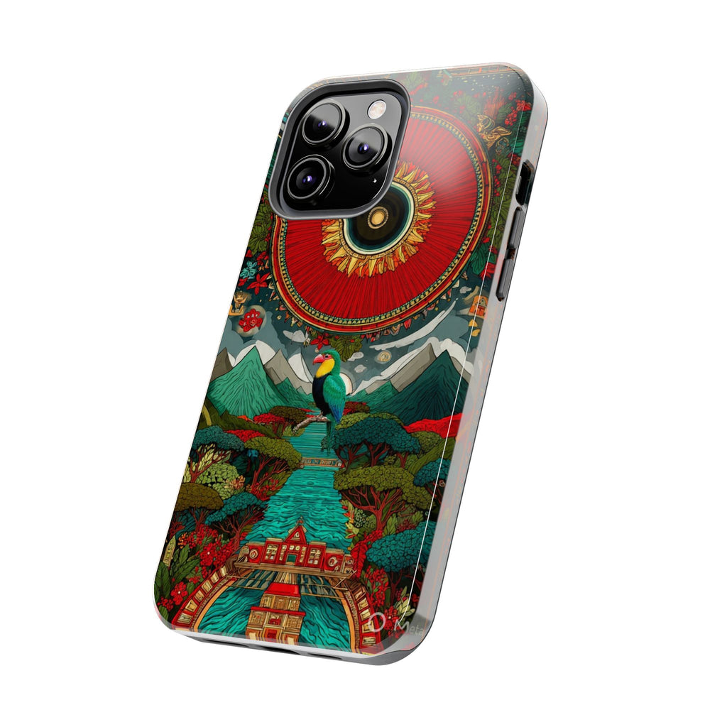 Tough Phone Case — Vibrant Tropical Mountain Bird Design