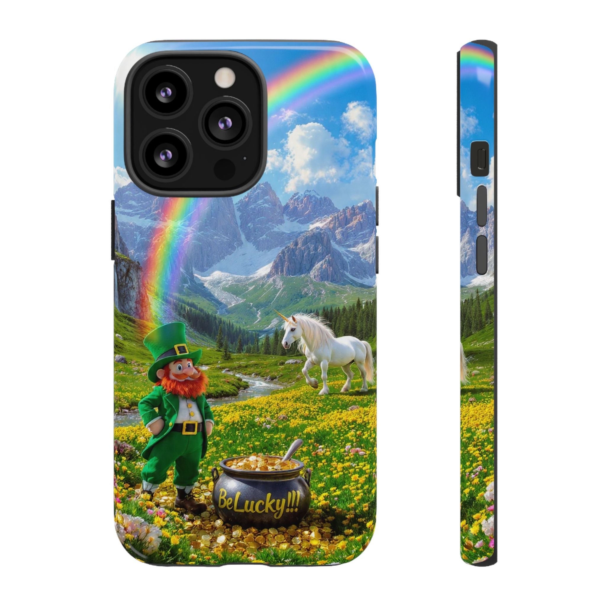 Lucky Leprechaun & Unicorn Phone Case — Rainbow Pot of Gold Protective Cover