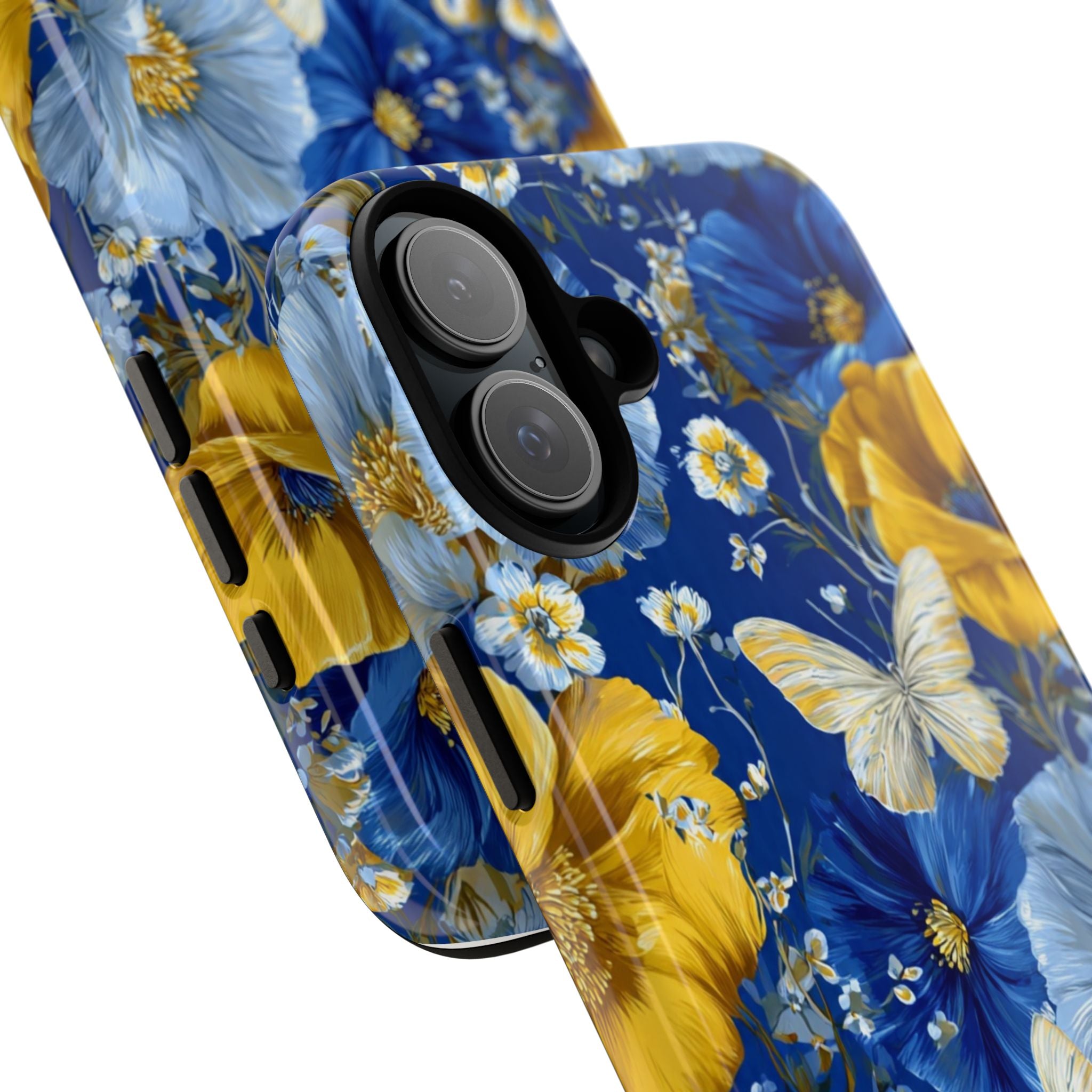 Floral Butterflies Phone Case — Blue & Yellow Tough Protective Cover