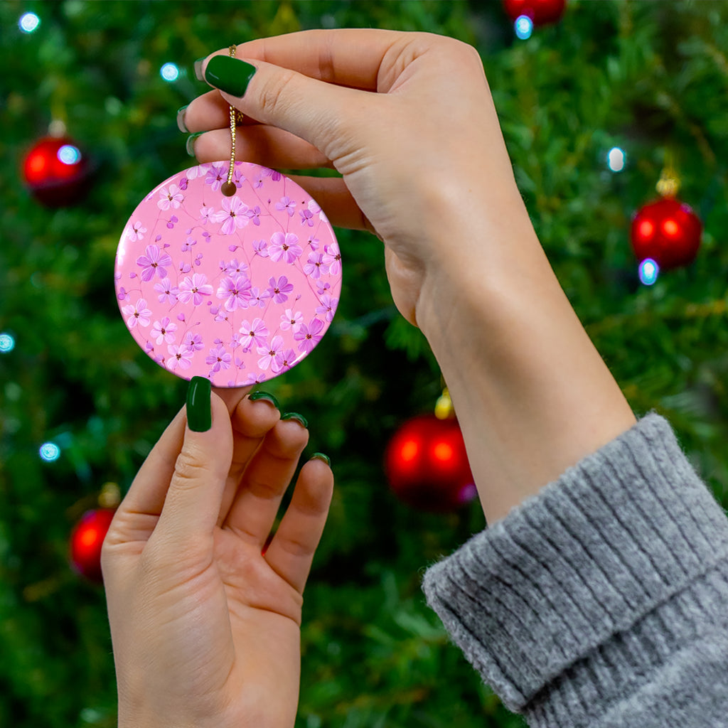 Star Ceramic Ornament — Pink Floral Blossom Holiday Decoration