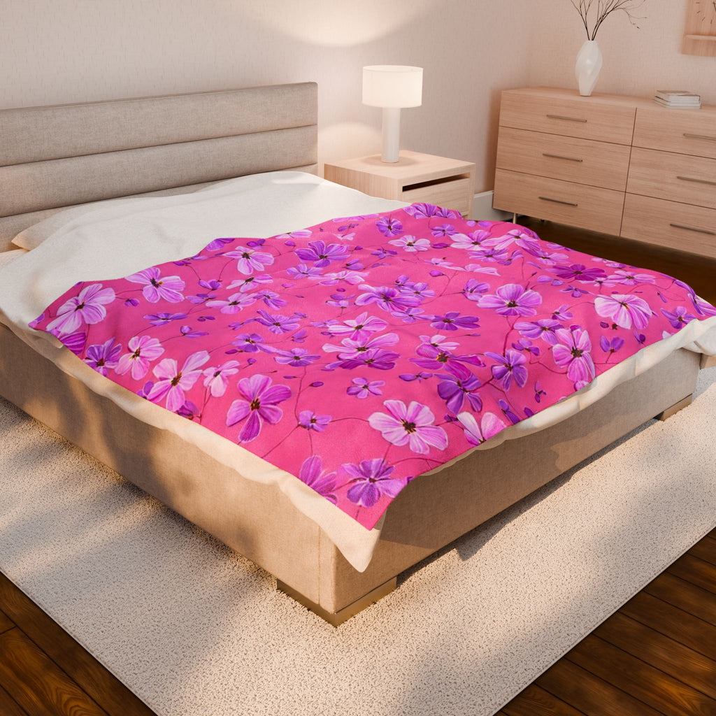 Velveteen Plush Blanket — Pink Floral Cherry Blossom Throw for Cozy Home & Gifts