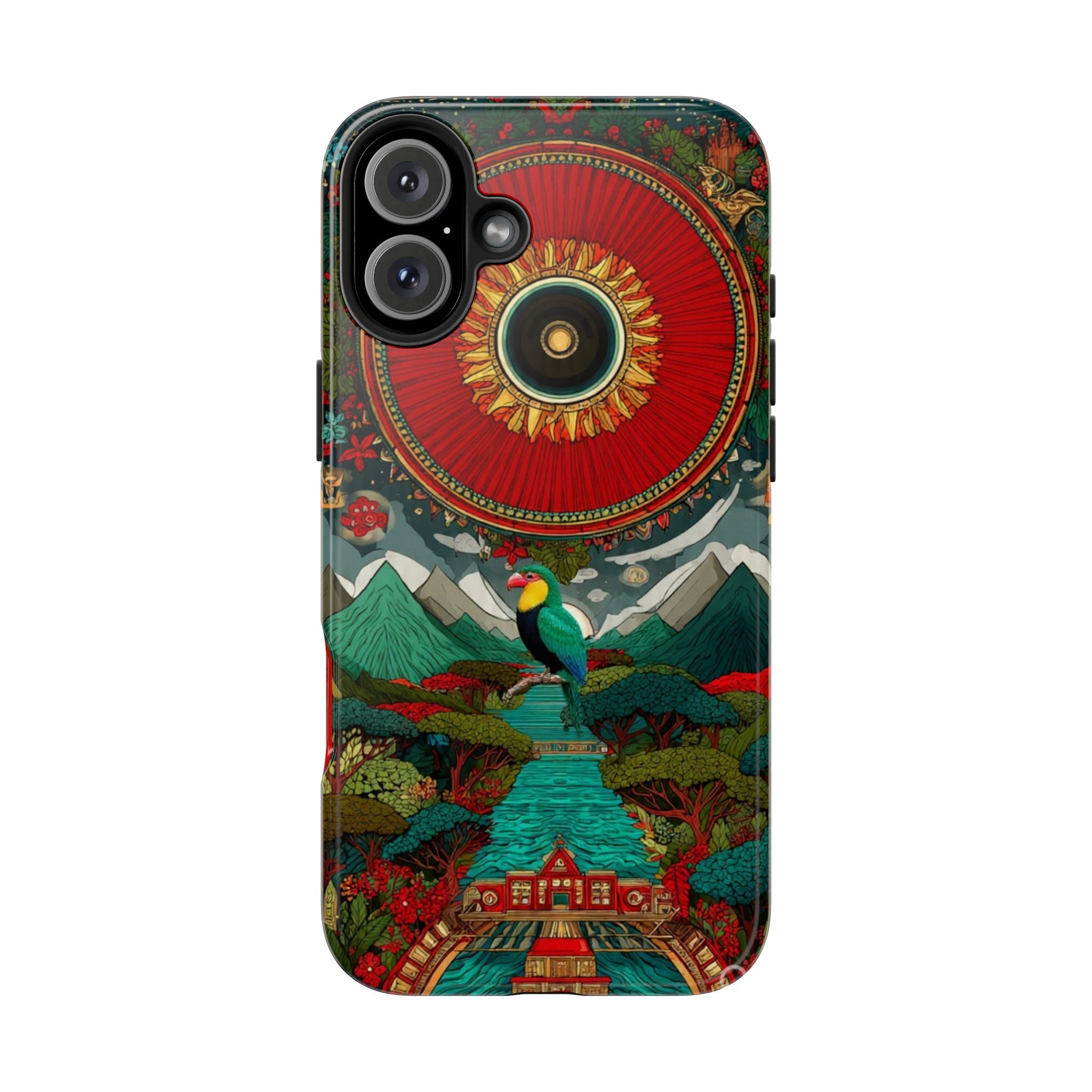 Tough Phone Case — Vibrant Tropical Mountain Bird Design