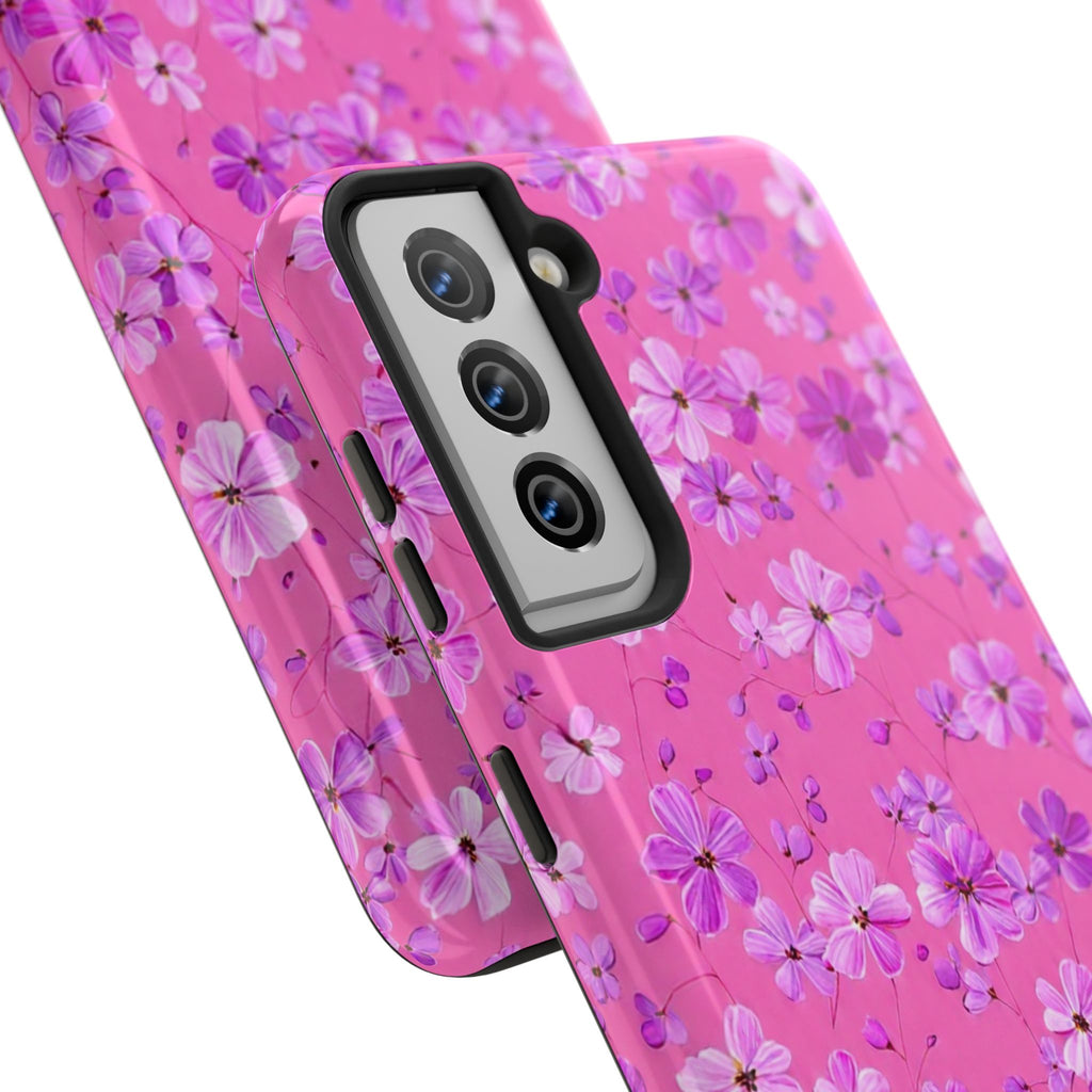 Pink Floral Tough Phone Case — Cute Purple Blossom Protective Cover