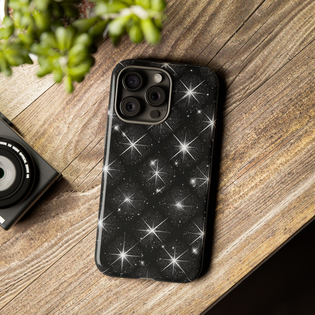 Galaxy Sparkle Tough Phone Case — Black Starfield Protective Cover