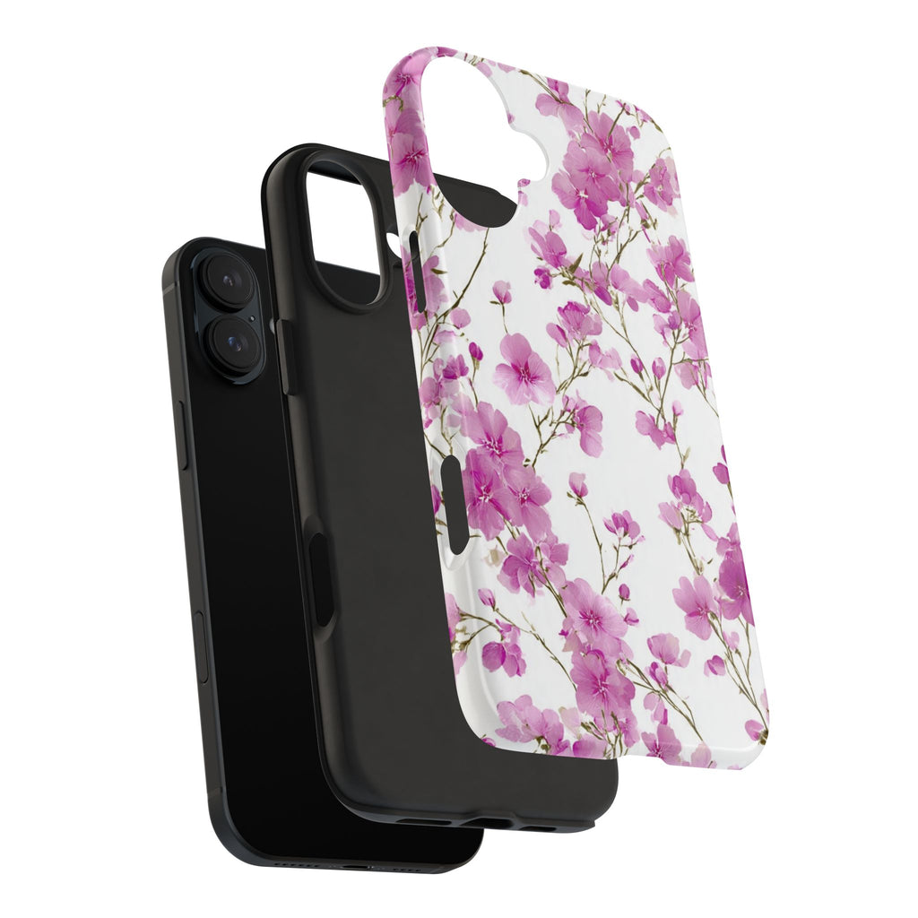 Floral Pink Blossoms Tough Phone Case — Durable Protective Phone Cover with Watercolor Cherry Blossom Design