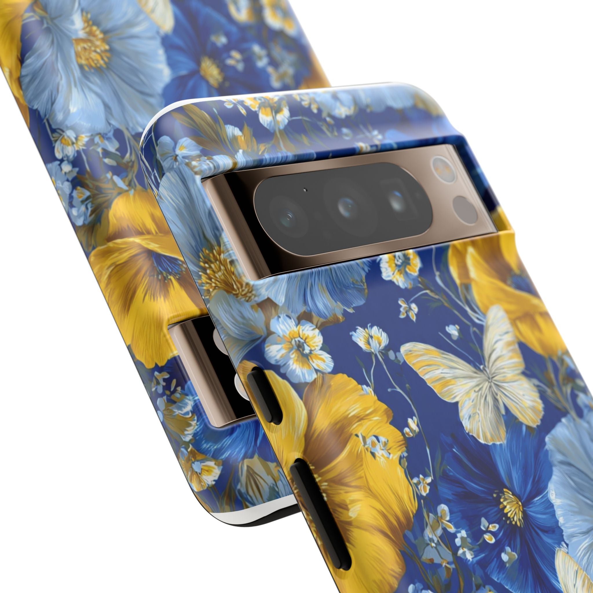 Floral Butterflies Phone Case — Blue & Yellow Tough Protective Cover