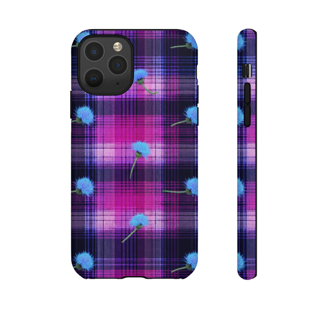 Purple Plaid Blue Thistle Tartan Phone Case — Floral Plaid Protective iPhone Cover