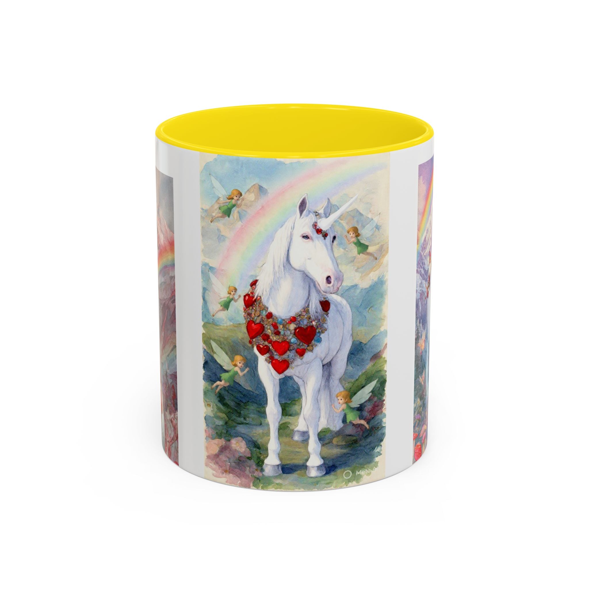 Unicorn Heart Rainbow Accent Coffee Mug — Magical White Unicorn with Heart Garland (11/15oz)