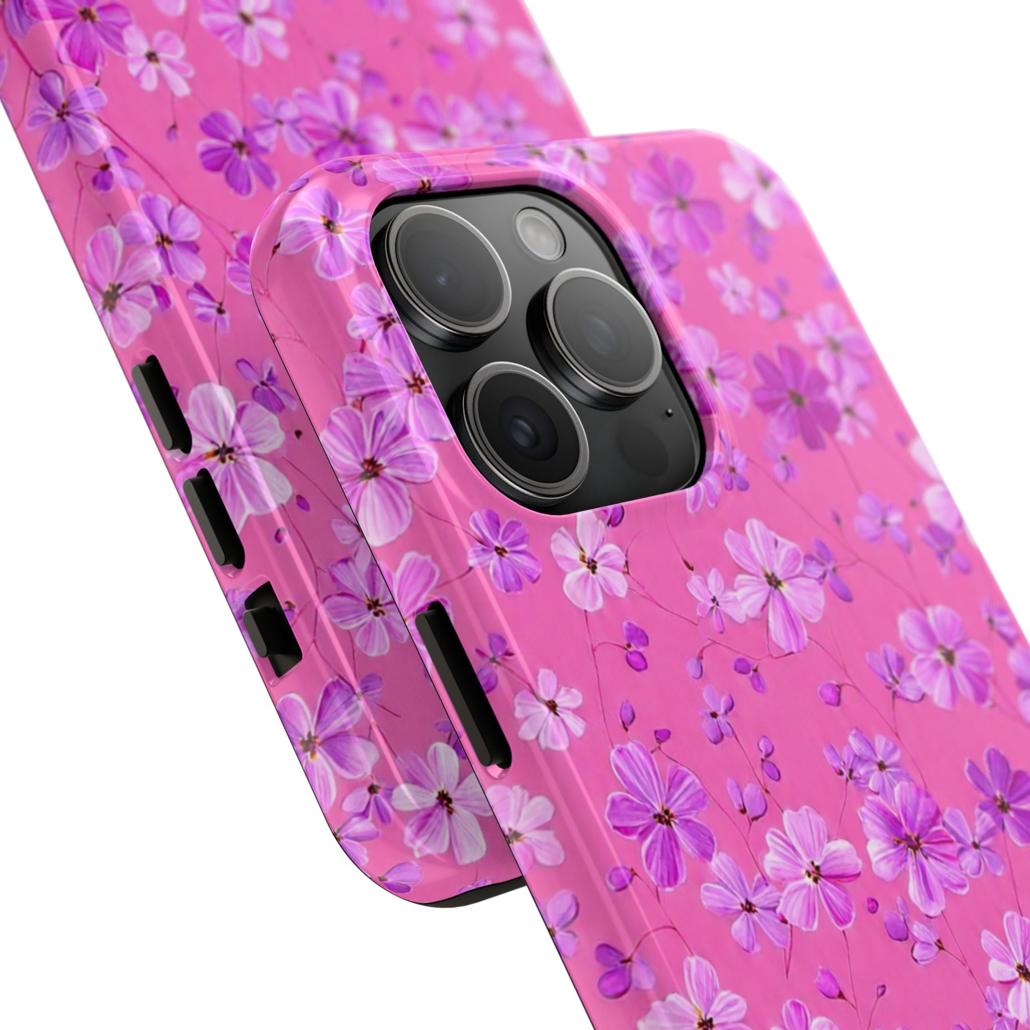 Pink Floral Tough Phone Case — Cute Purple Blossom Protective Cover