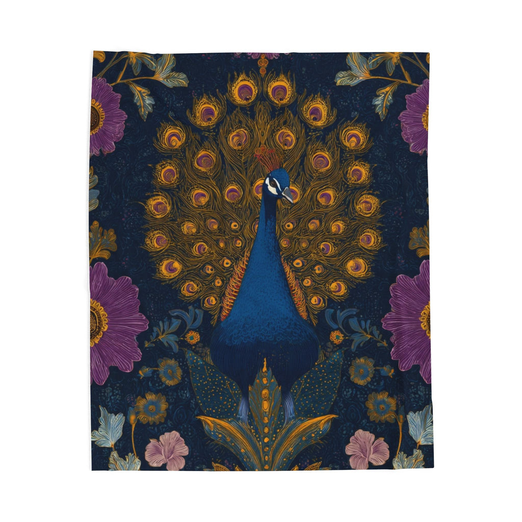Velveteen Plush Blanket — Regal Peacock Floral Throw for Cozy Home Decor