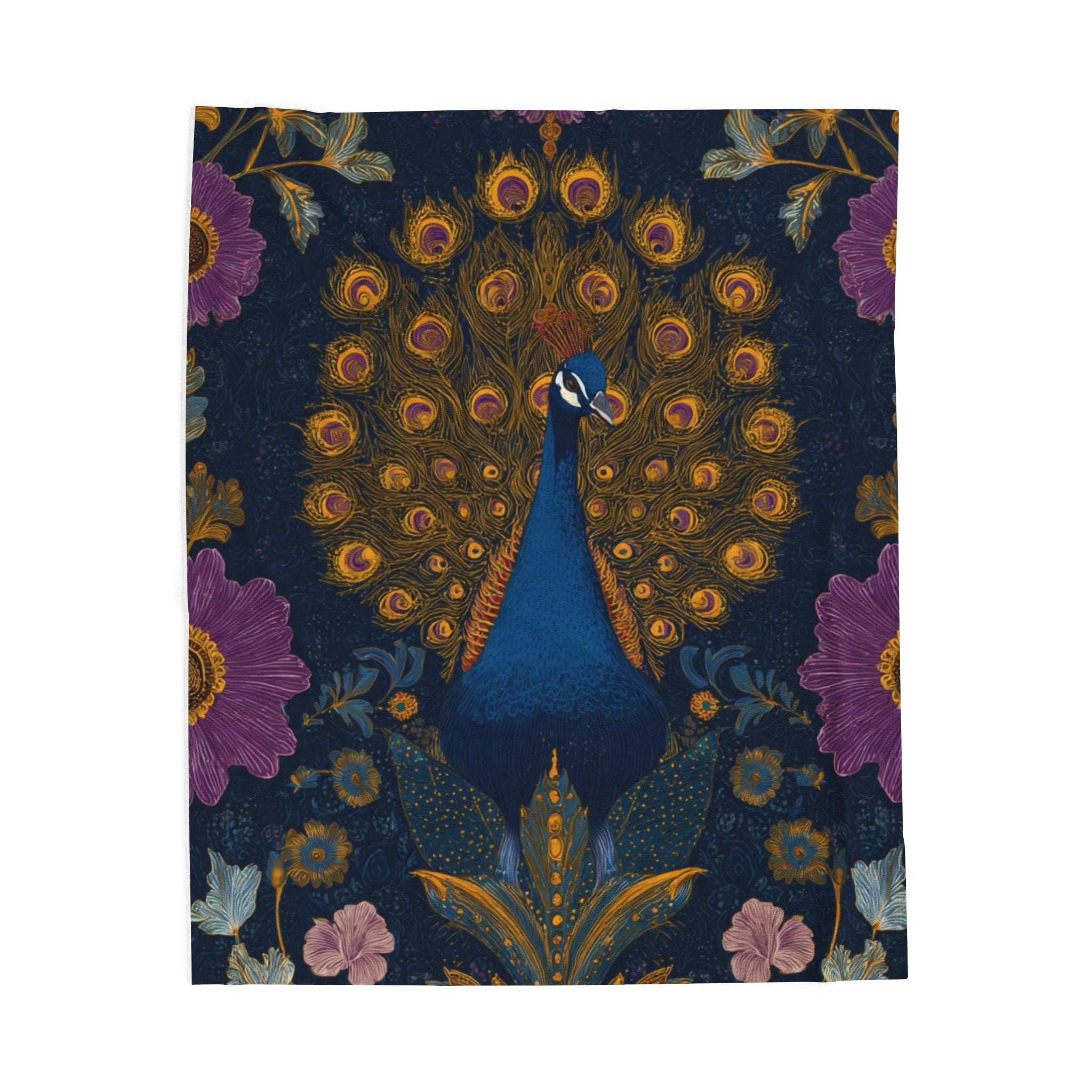 Velveteen Plush Blanket — Regal Peacock Floral Throw for Cozy Home Decor