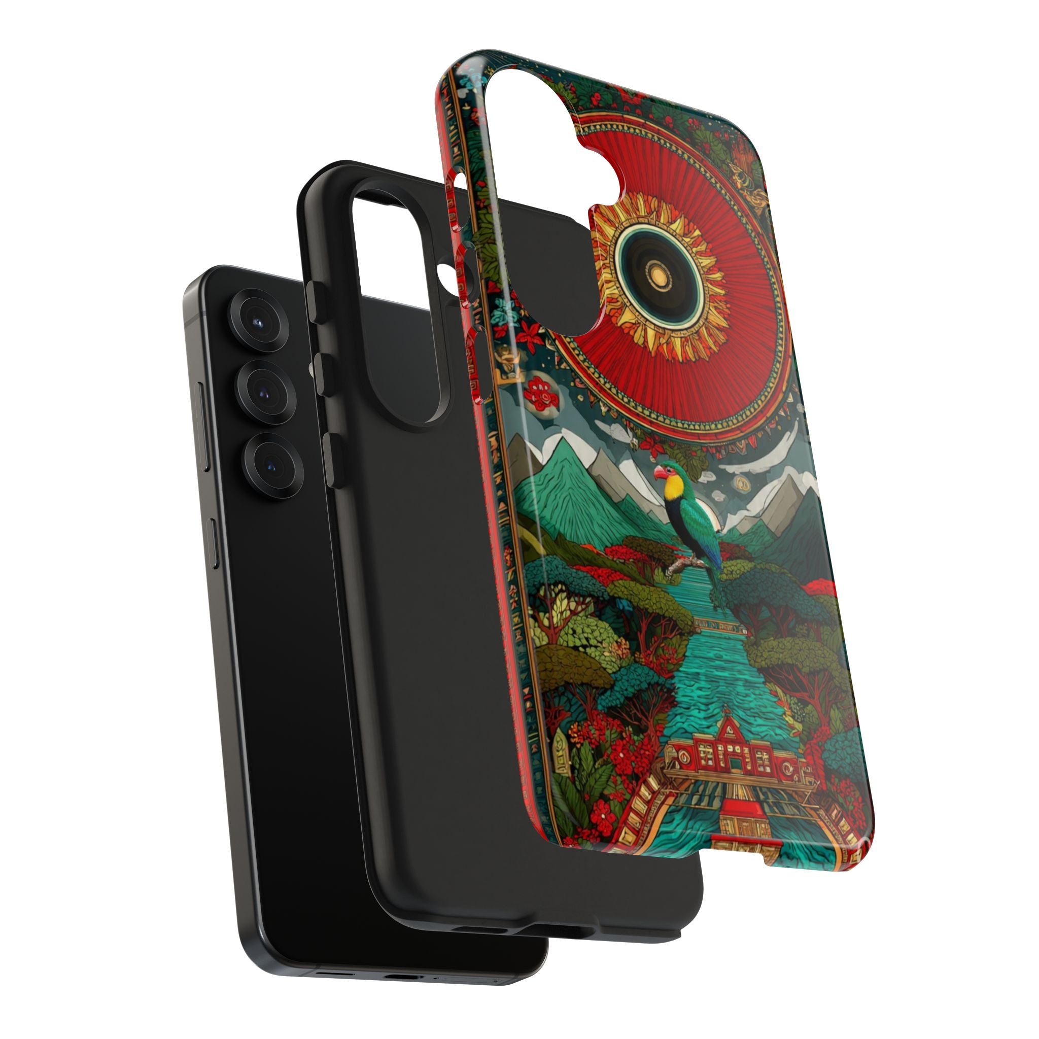 Tough Phone Case — Vibrant Tropical Mountain Bird Design