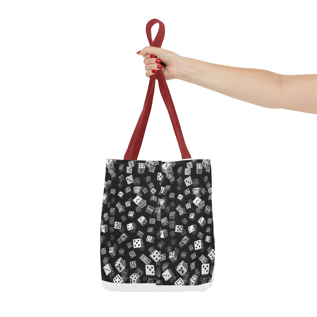 Dice Pattern Tote Bag — Black & White Gaming Dice All-Over Print