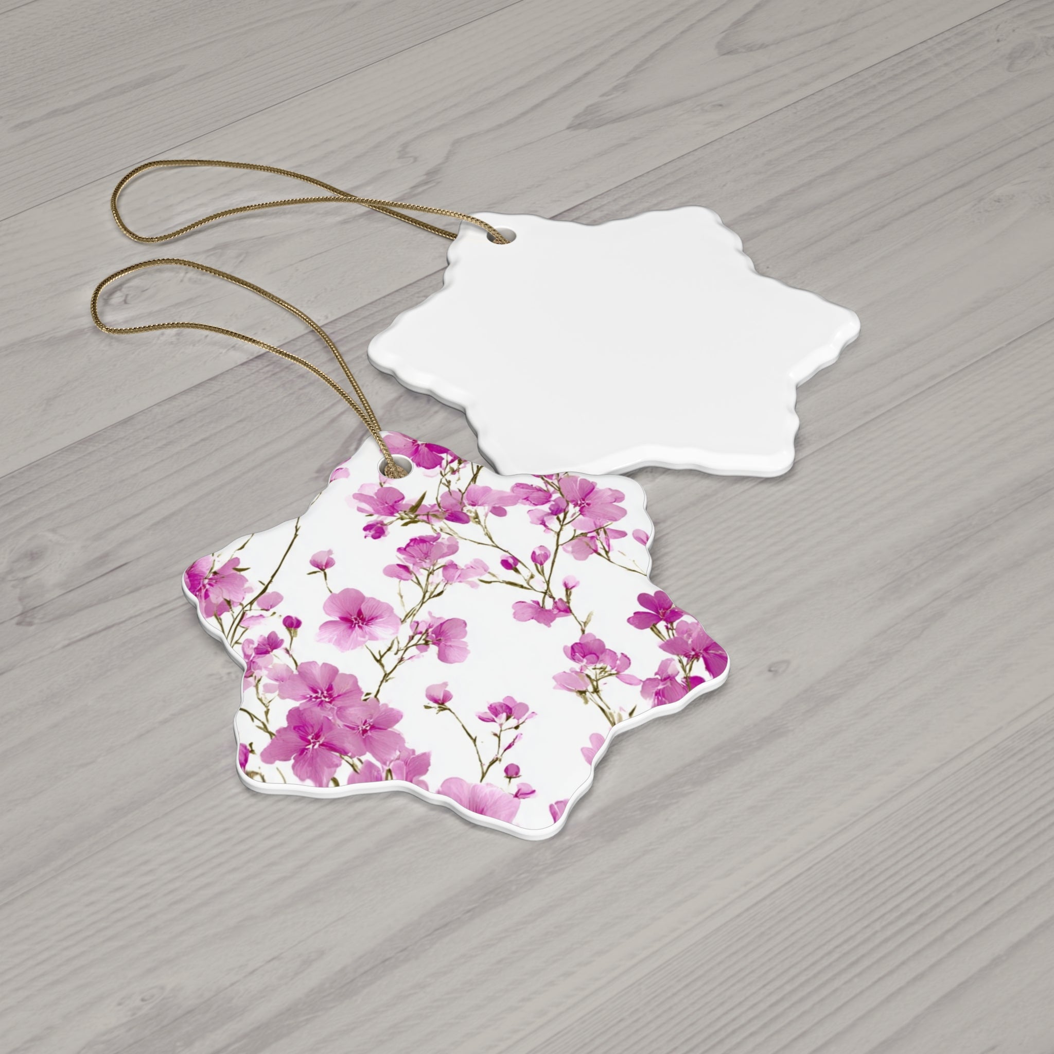 Pink Floral Ceramic Ornament — Star Shape Easter & Mother's Day Keepsake