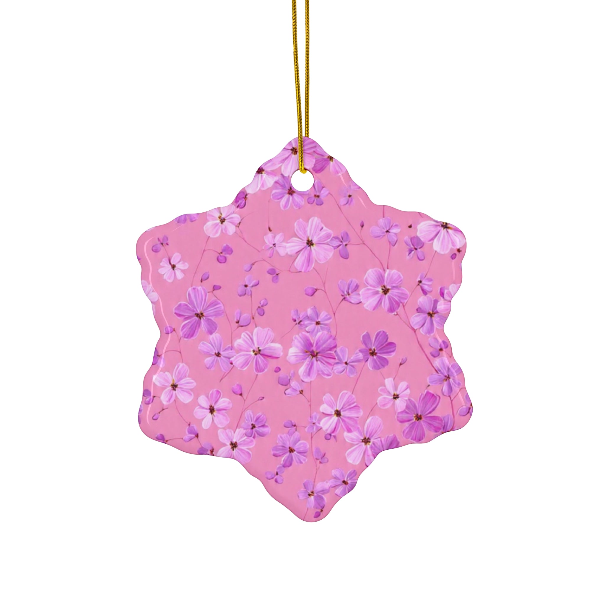 Star Ceramic Ornament — Pink Floral Blossom Holiday Decoration