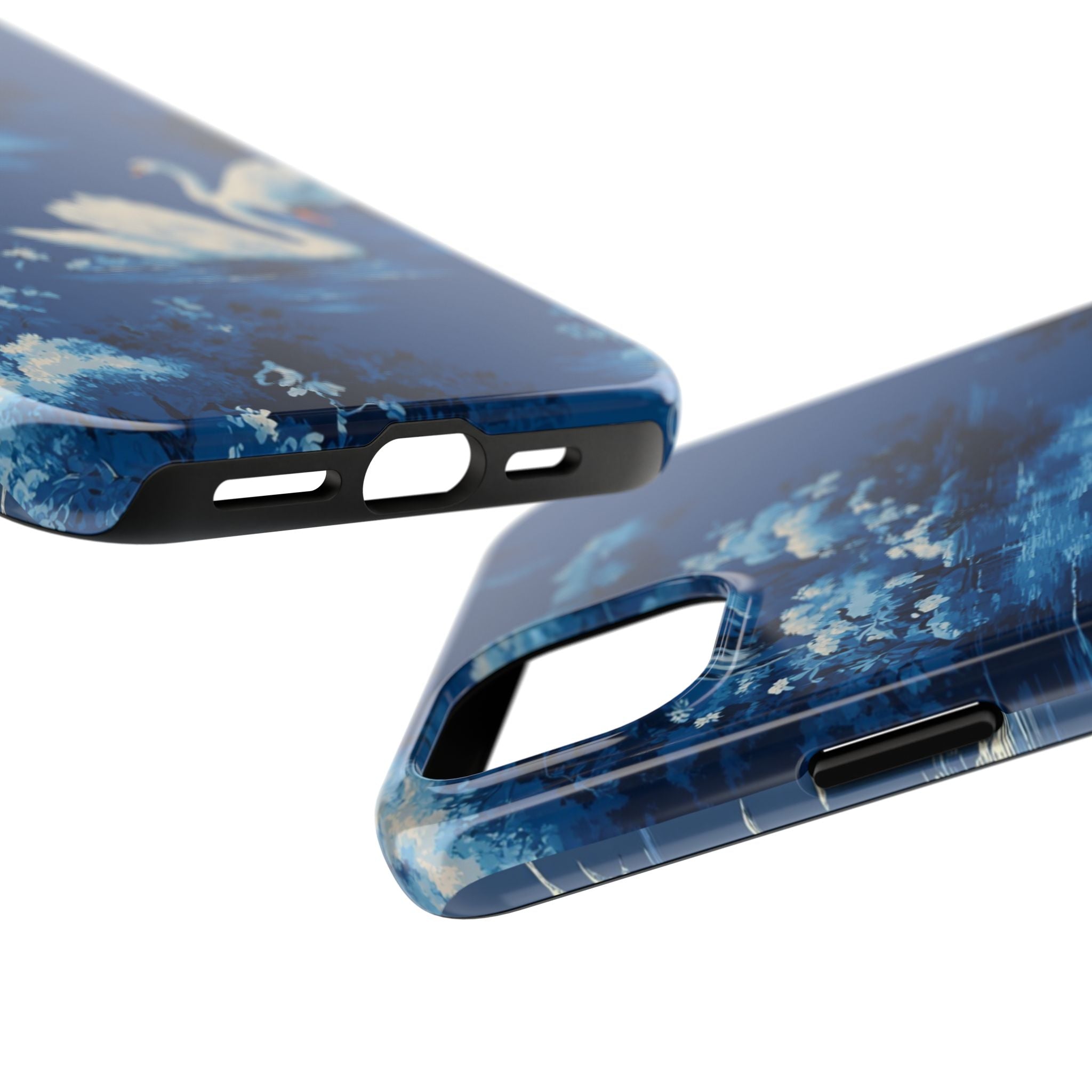 Swan Lake Tough Phone Case — Blue Vintage Swan Design, Durable Protective Cover