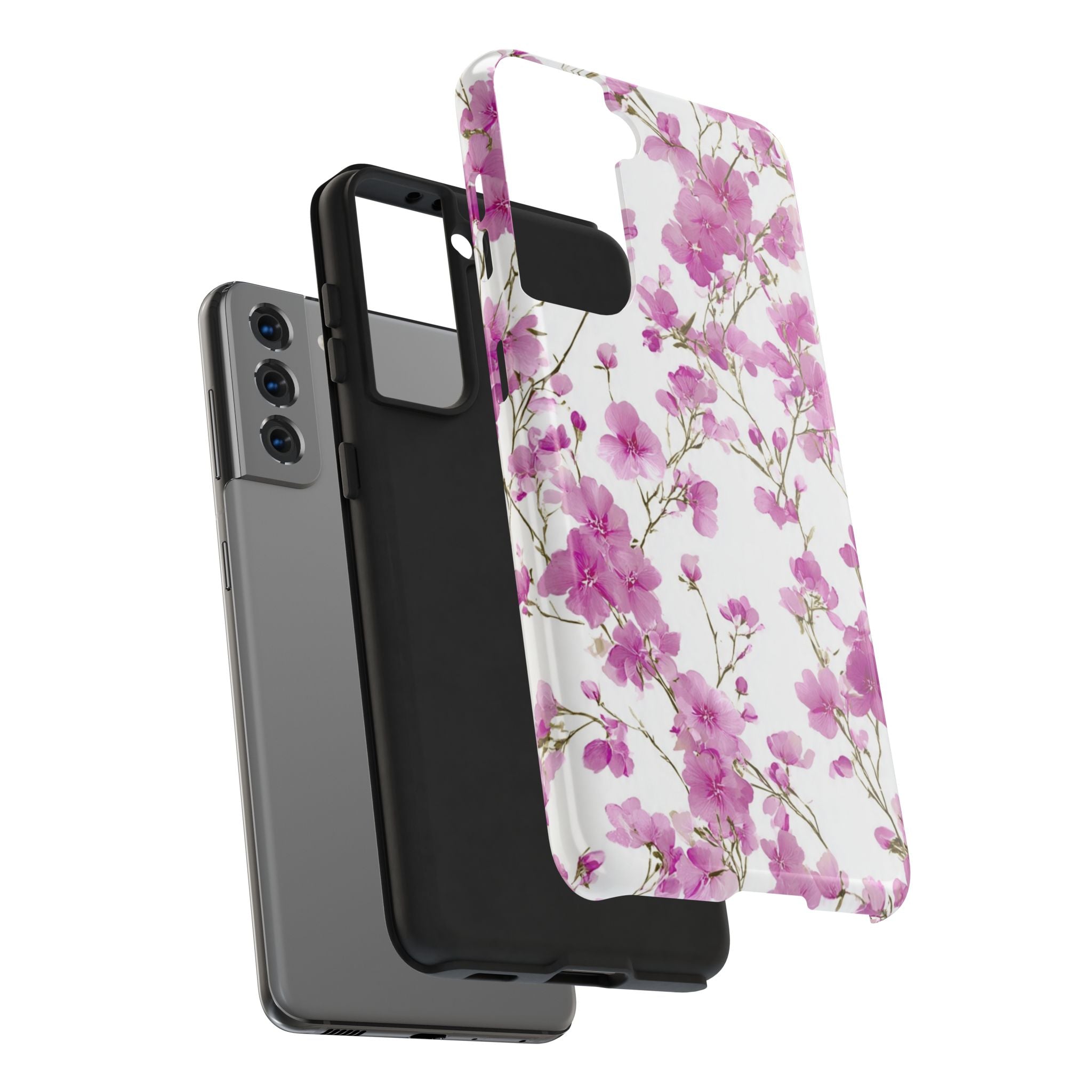 Floral Pink Blossoms Tough Phone Case — Durable Protective Phone Cover with Watercolor Cherry Blossom Design