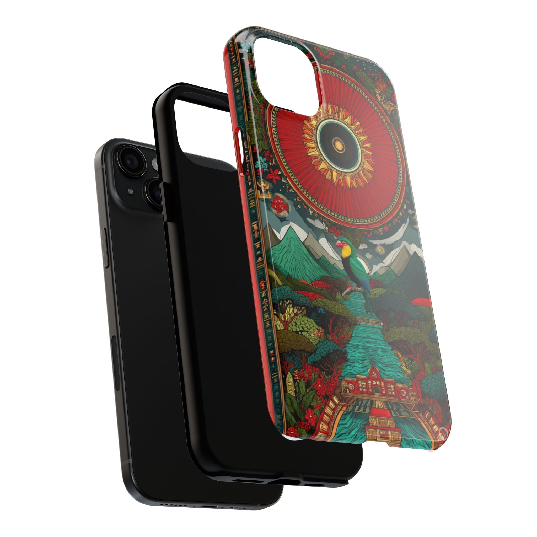 Tough Phone Case — Vibrant Tropical Mountain Bird Design