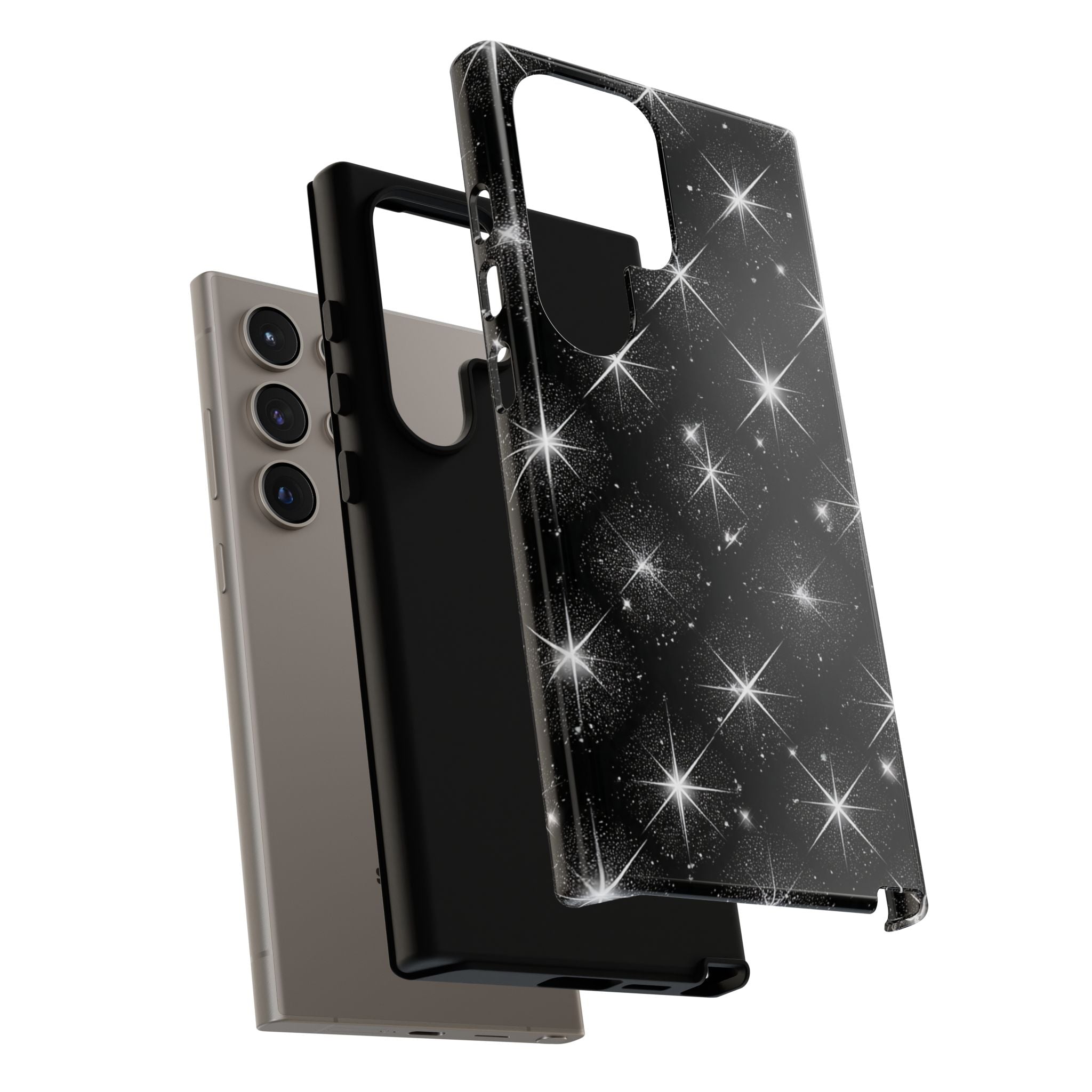 Galaxy Sparkle Tough Phone Case — Black Starfield Protective Cover