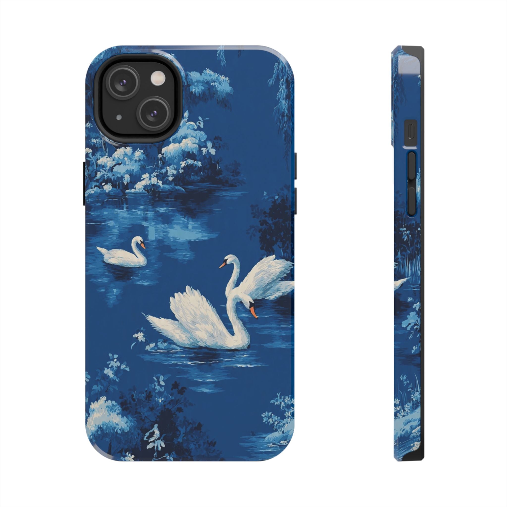 Swan Lake Tough Phone Case — Blue Vintage Swan Design, Durable Protective Cover