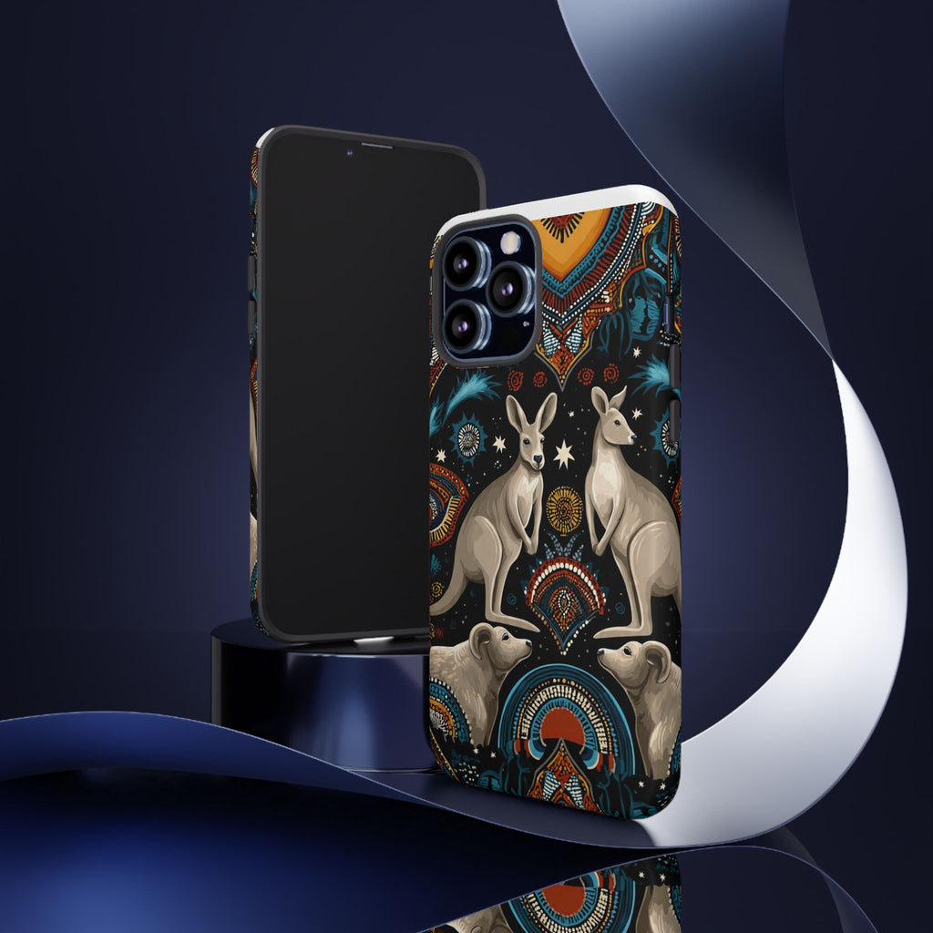 Kangaroo & Boomerang Tough Phone Case — Australian Wildlife Pattern