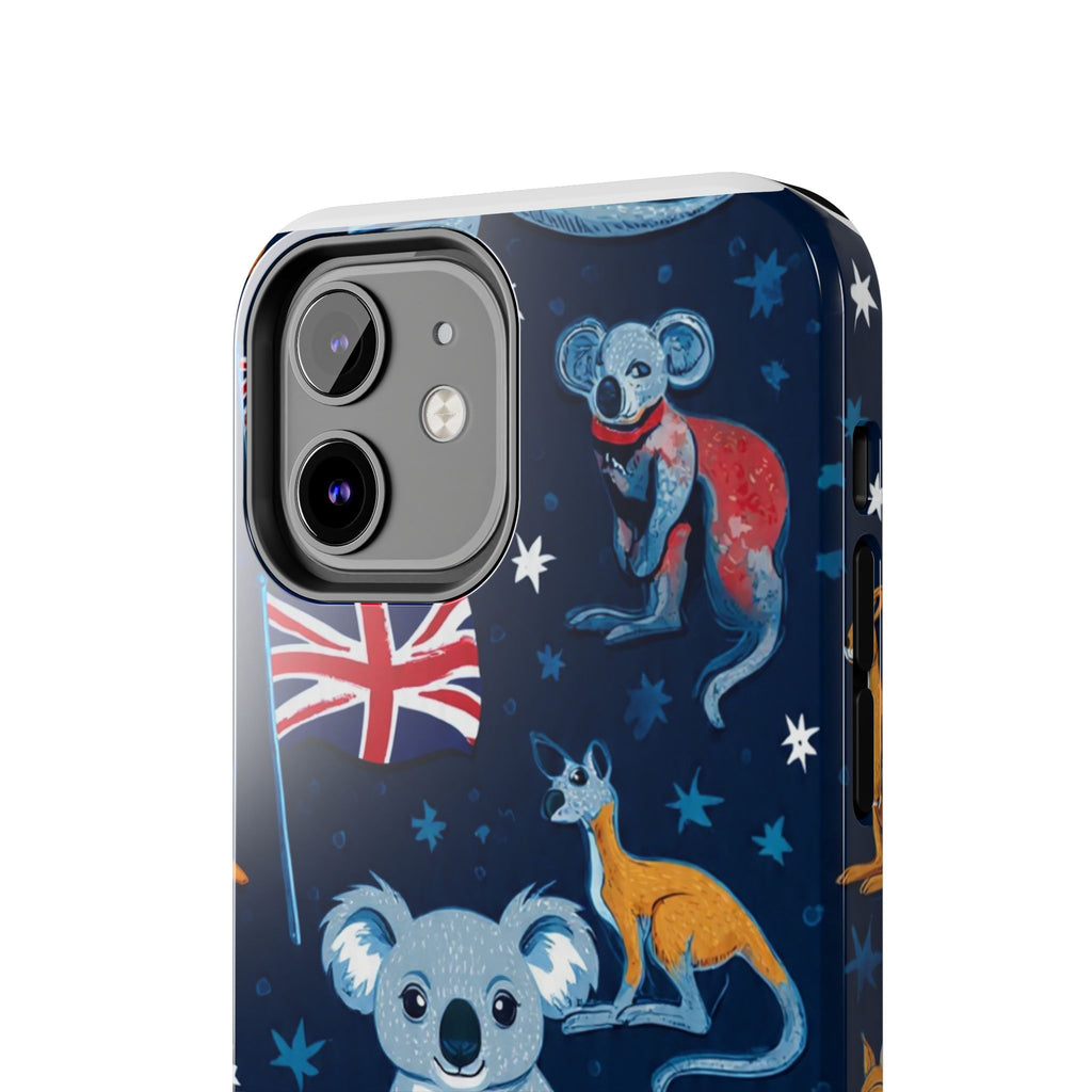 Australian Wildlife Tough Phone Case — Koala & Kangaroo Flag Design