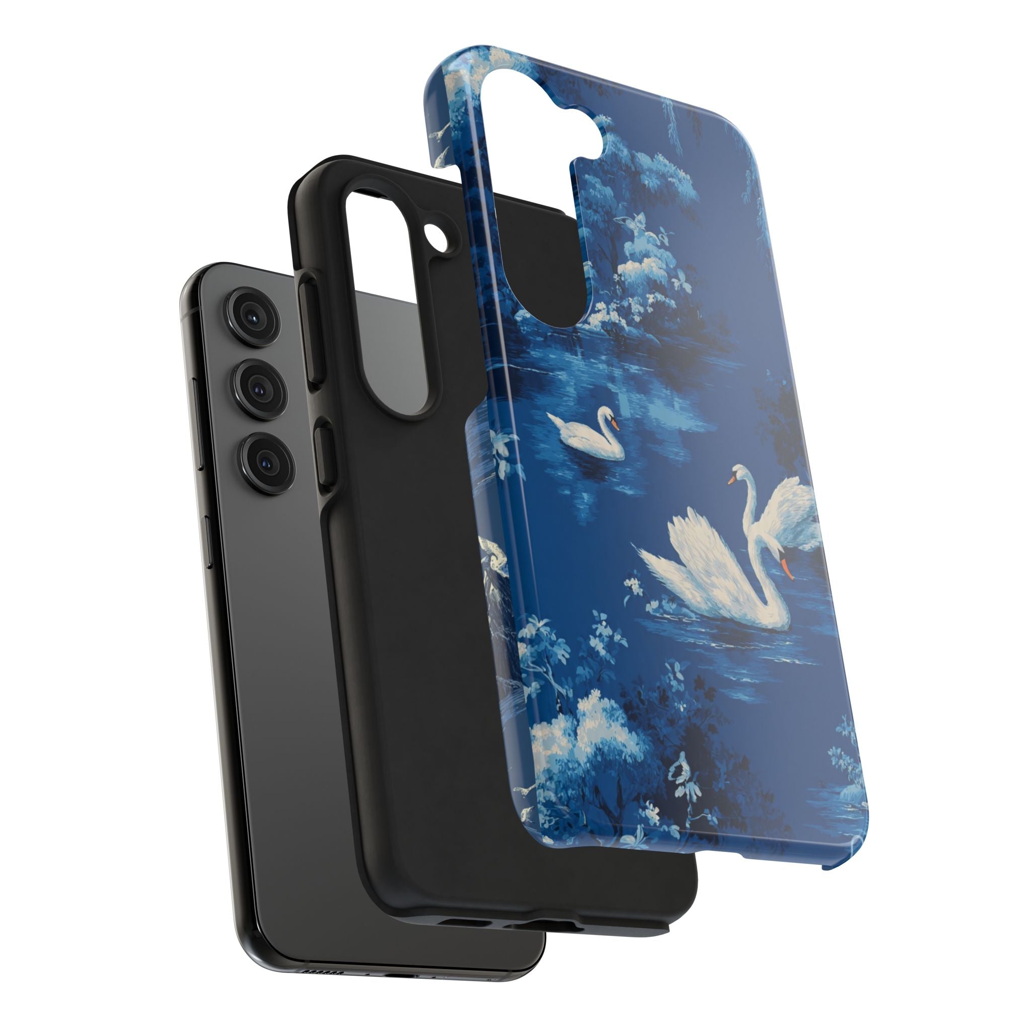 Swan Lake Tough Phone Case — Blue Vintage Swan Design, Durable Protective Cover