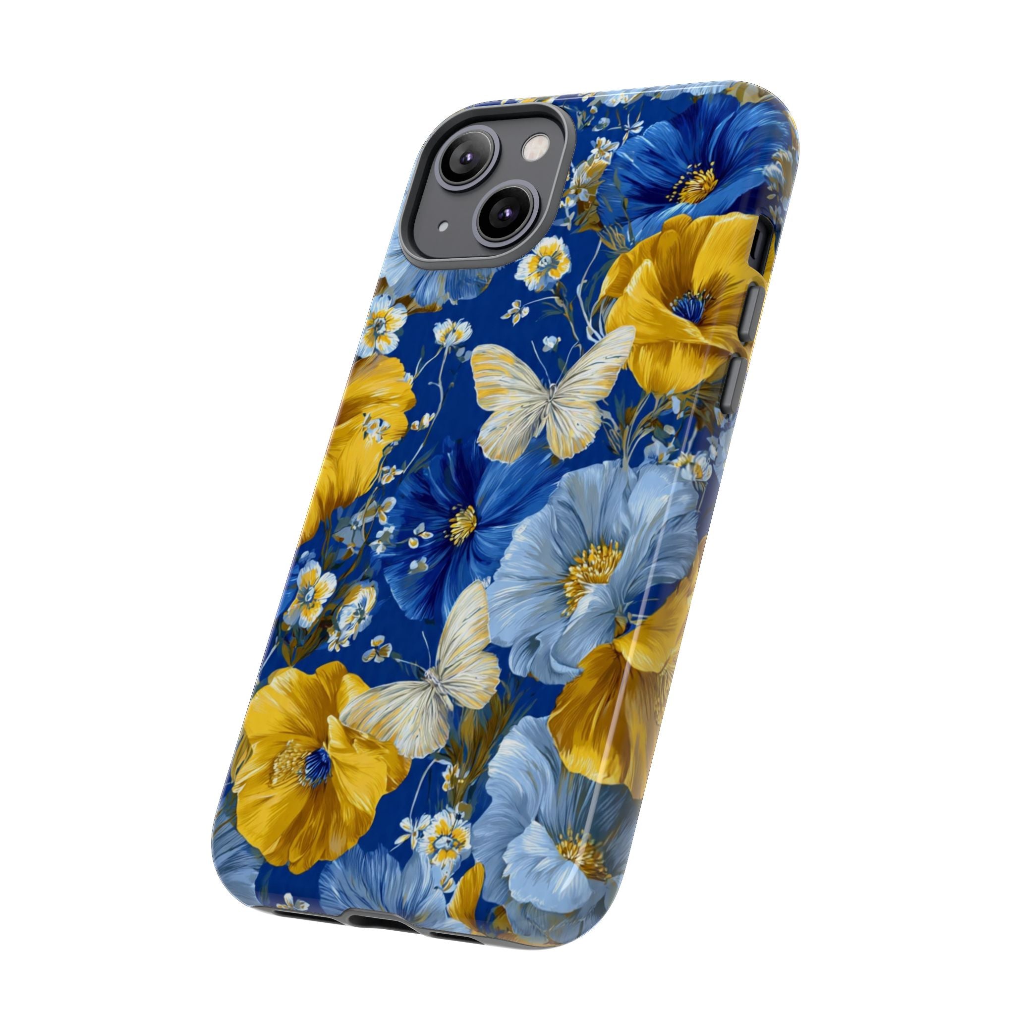 Floral Butterflies Phone Case — Blue & Yellow Tough Protective Cover