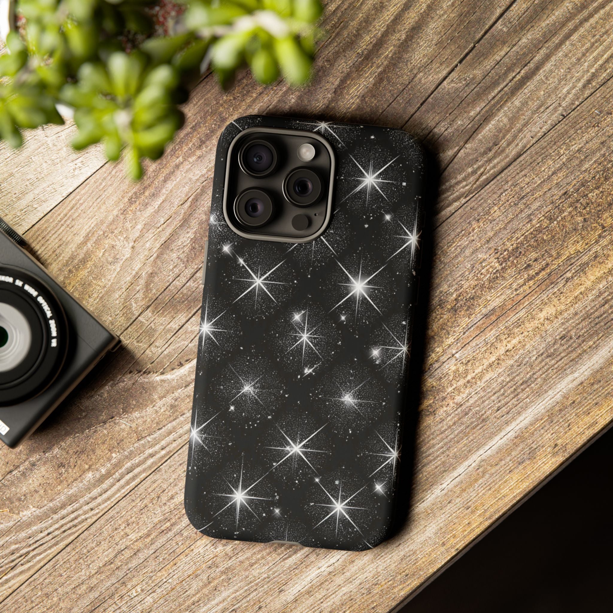 Galaxy Sparkle Tough Phone Case — Black Starfield Protective Cover