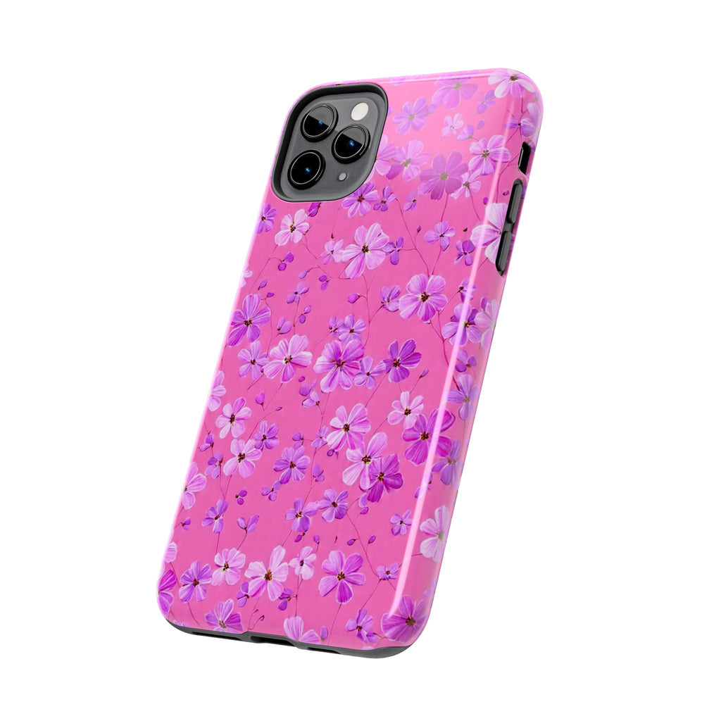 Pink Floral Tough Phone Case — Cute Purple Blossom Protective Cover