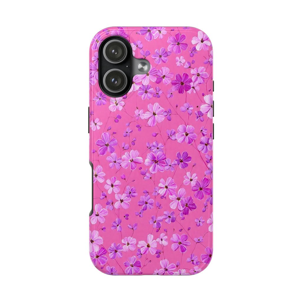 Pink Floral Tough Phone Case — Cute Purple Blossom Protective Cover