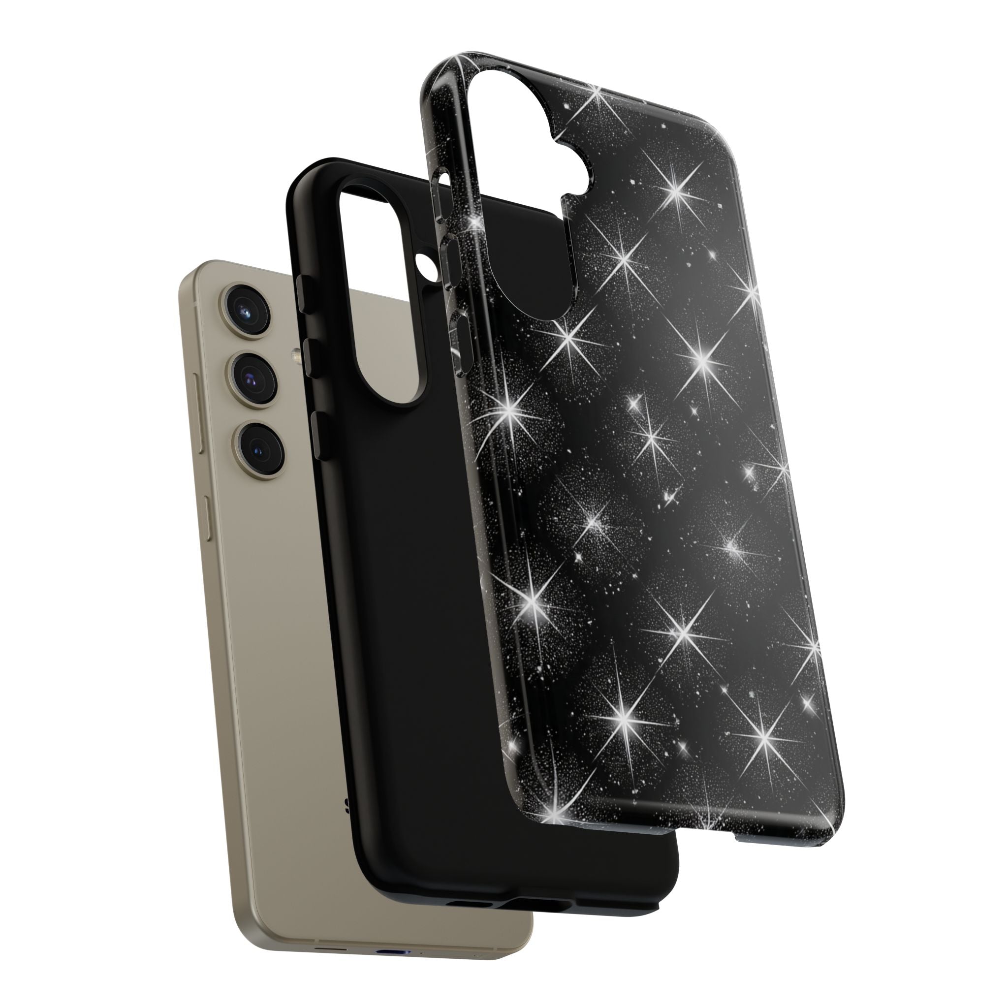 Galaxy Sparkle Tough Phone Case — Black Starfield Protective Cover