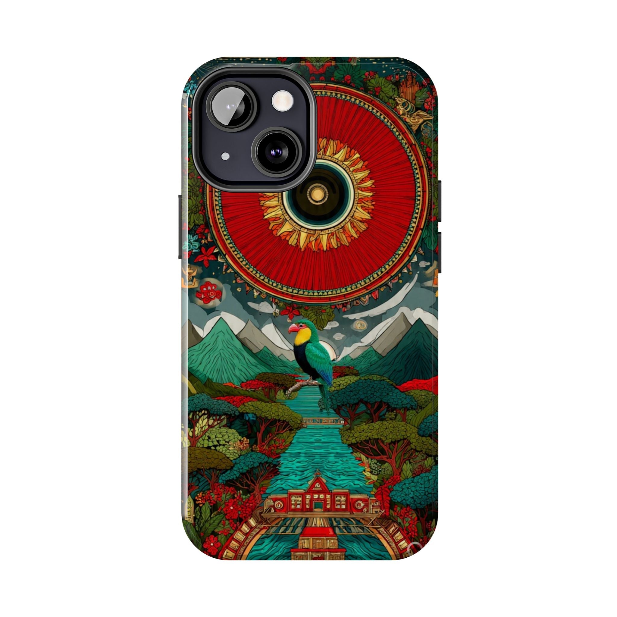 Tough Phone Case — Vibrant Tropical Mountain Bird Design
