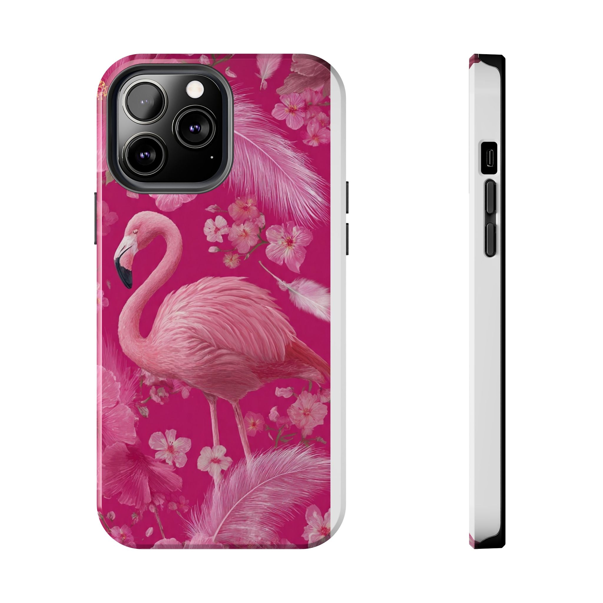 Flamingo Floral Tough Phone Case — Pink Tropical Feather Design
