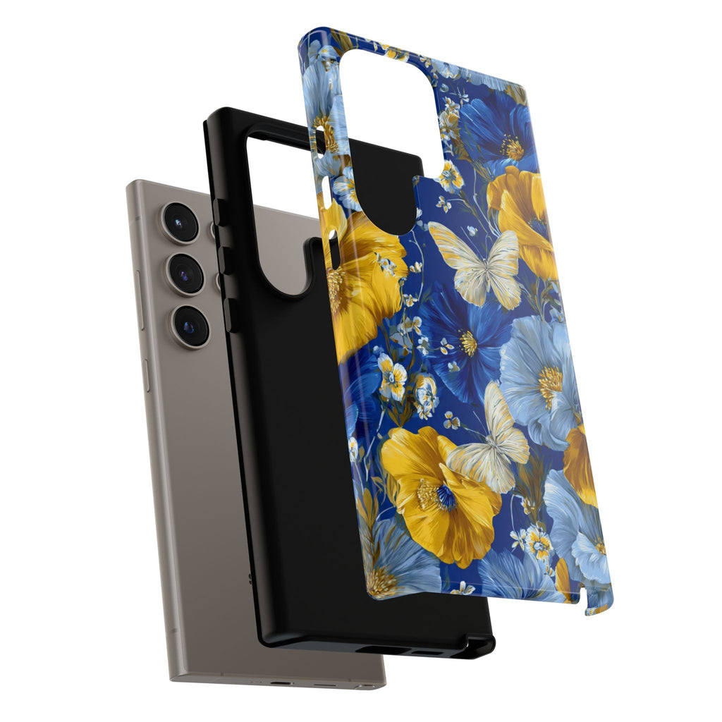 Floral Butterflies Phone Case — Blue & Yellow Tough Protective Cover