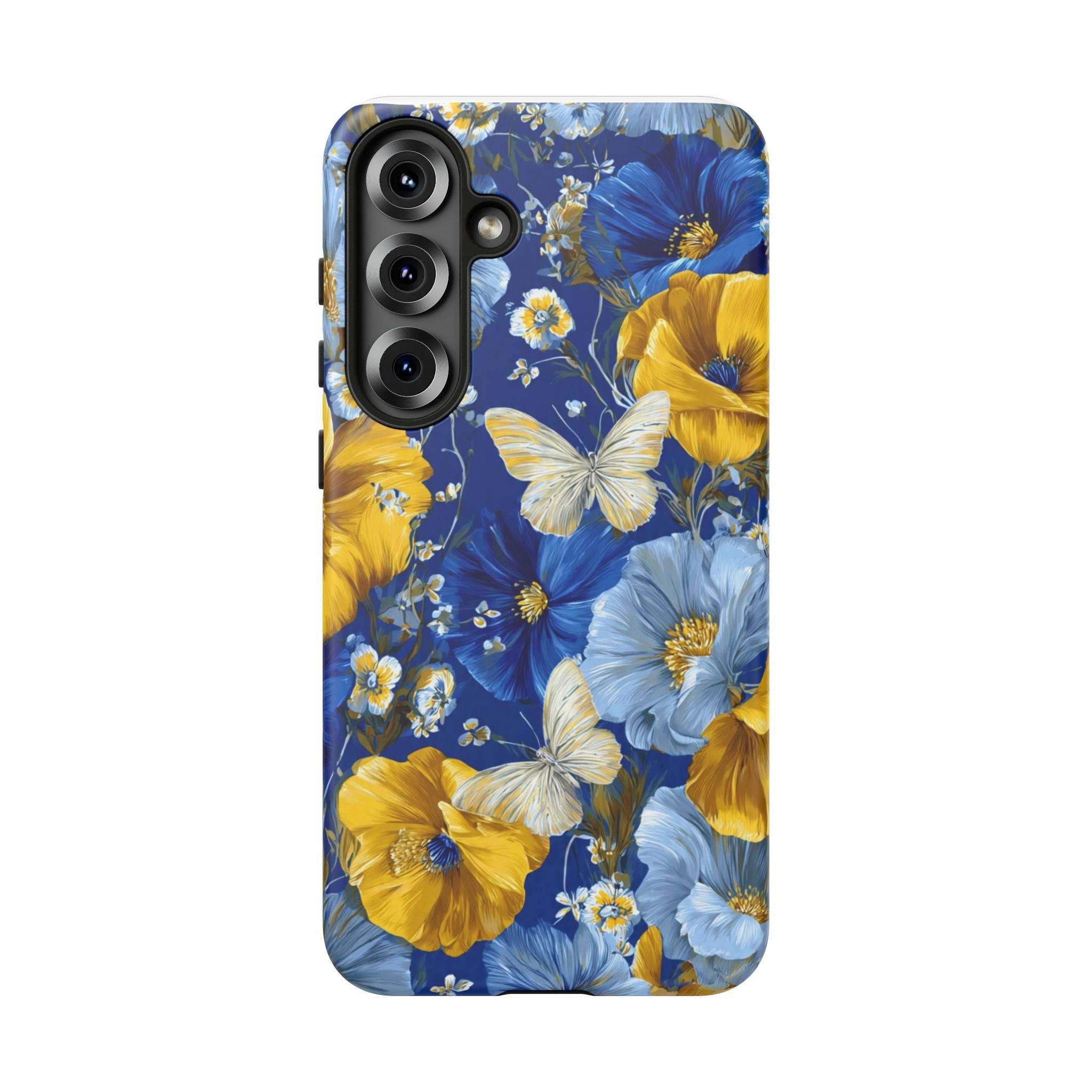 Floral Butterflies Phone Case — Blue & Yellow Tough Protective Cover