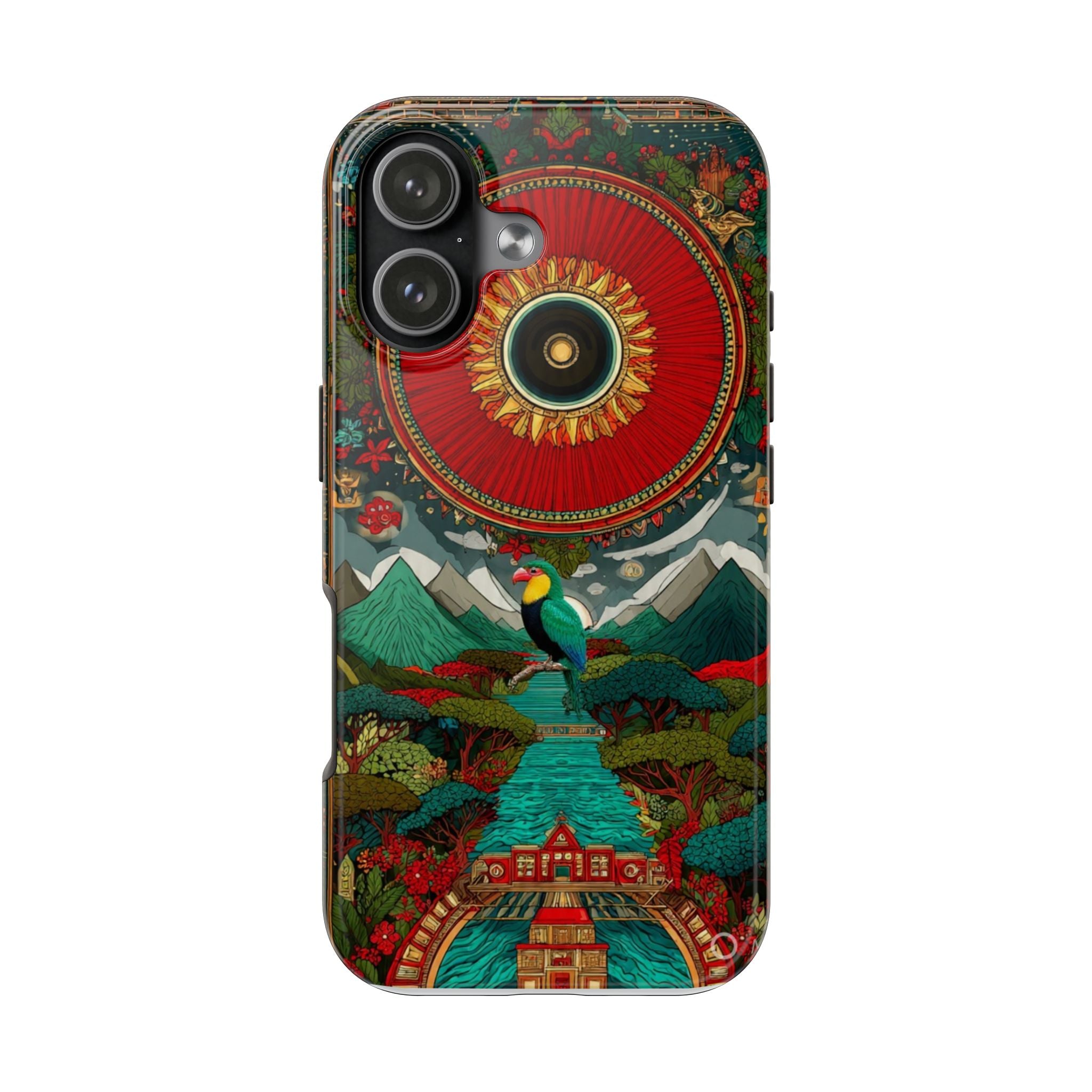 Tough Phone Case — Vibrant Tropical Mountain Bird Design