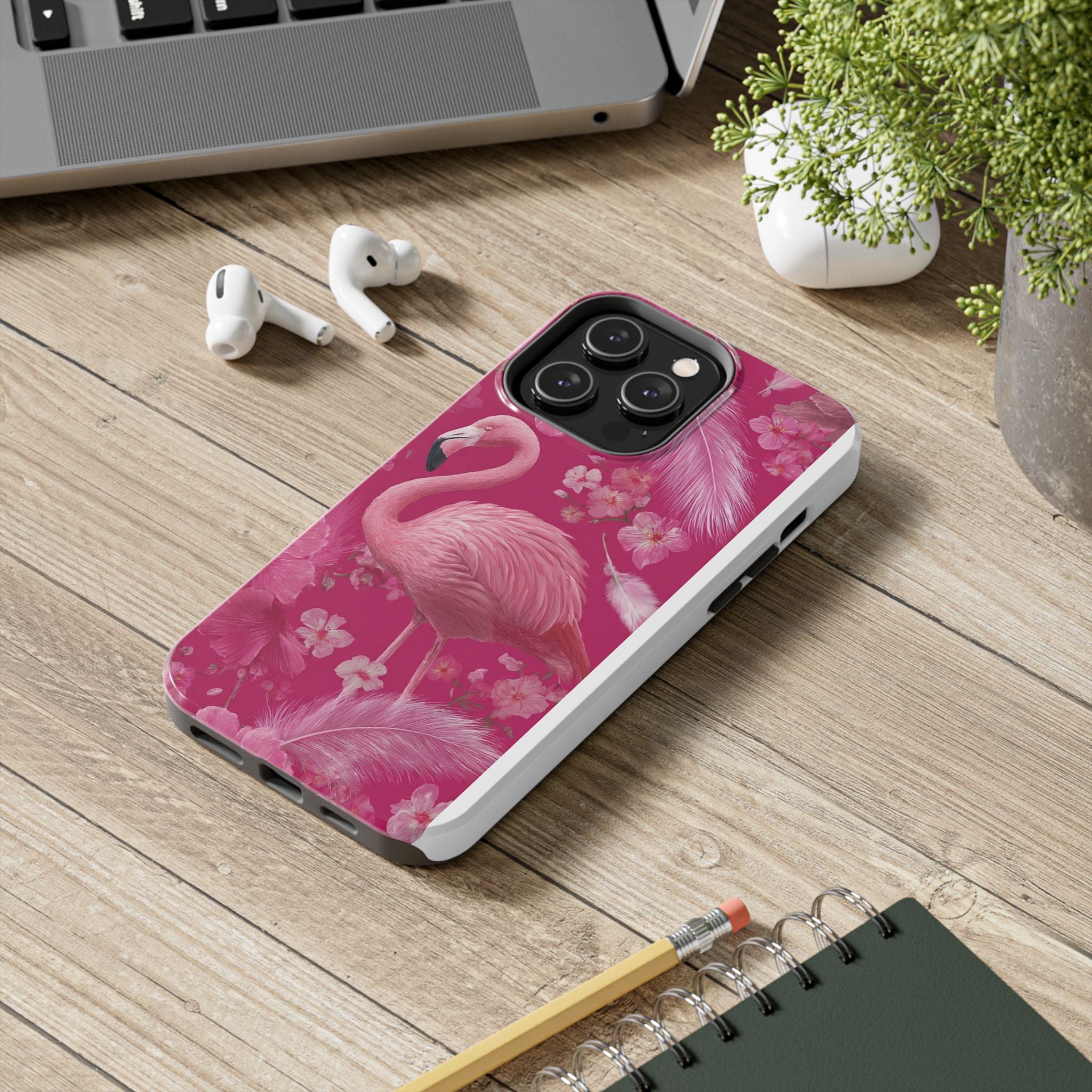 Flamingo Floral Tough Phone Case — Pink Tropical Feather Design