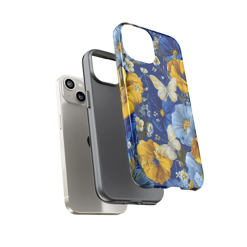 Floral Butterflies Phone Case — Blue & Yellow Tough Protective Cover