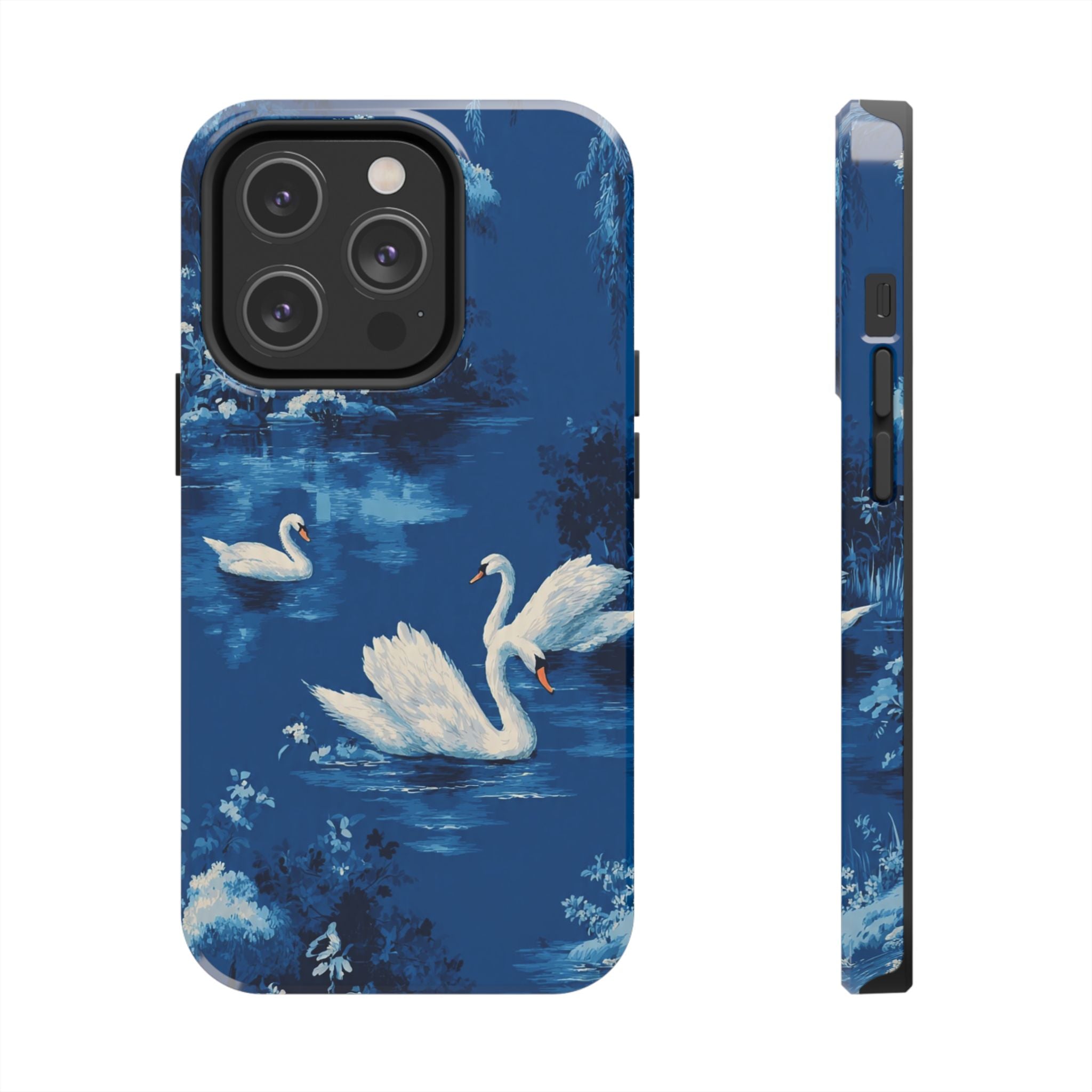 Swan Lake Tough Phone Case — Blue Vintage Swan Design, Durable Protective Cover